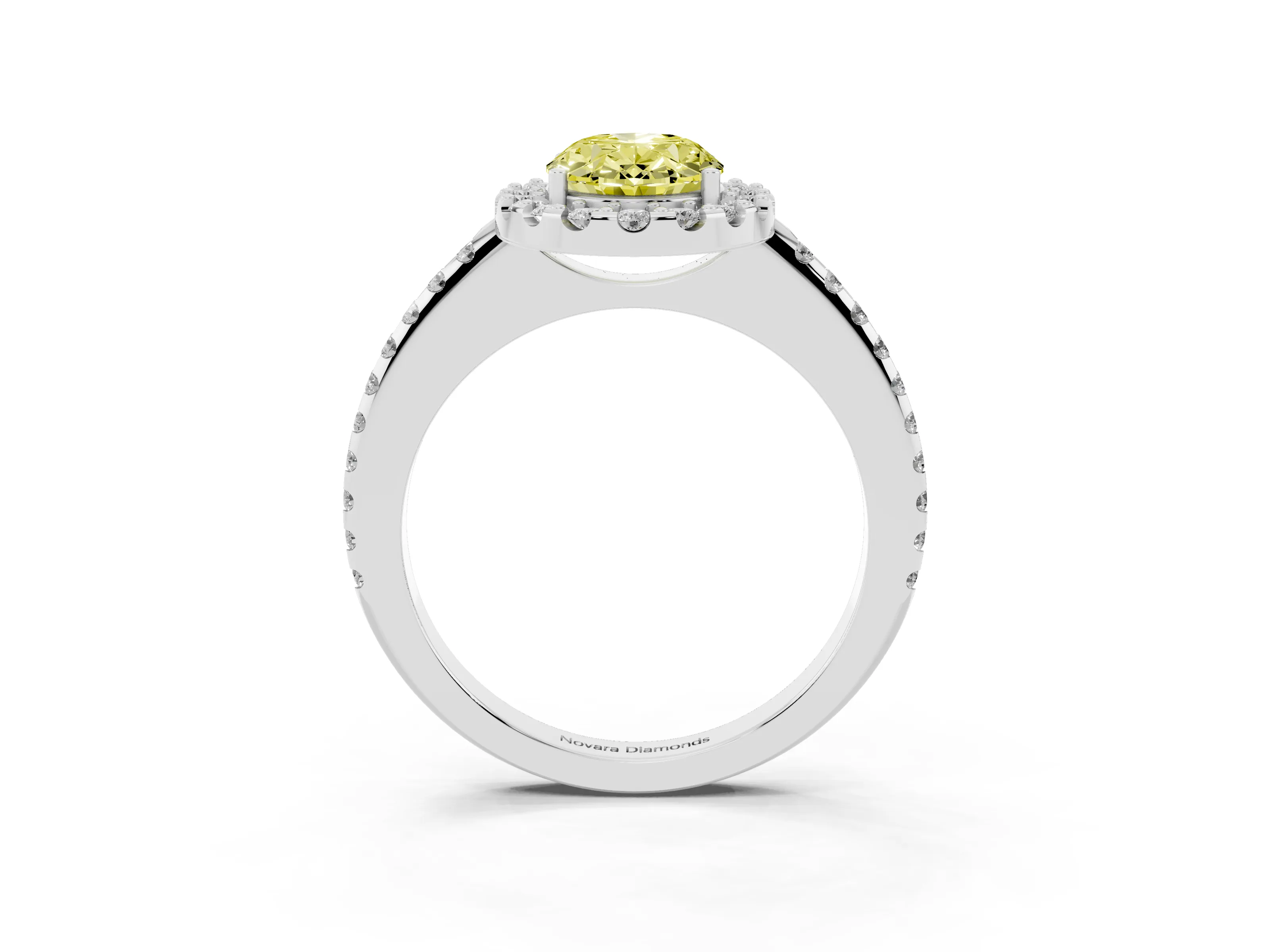 Fancy Yellow Oval Cut Diamond Pavé Halo Ring Set in Silver with Prong Setting