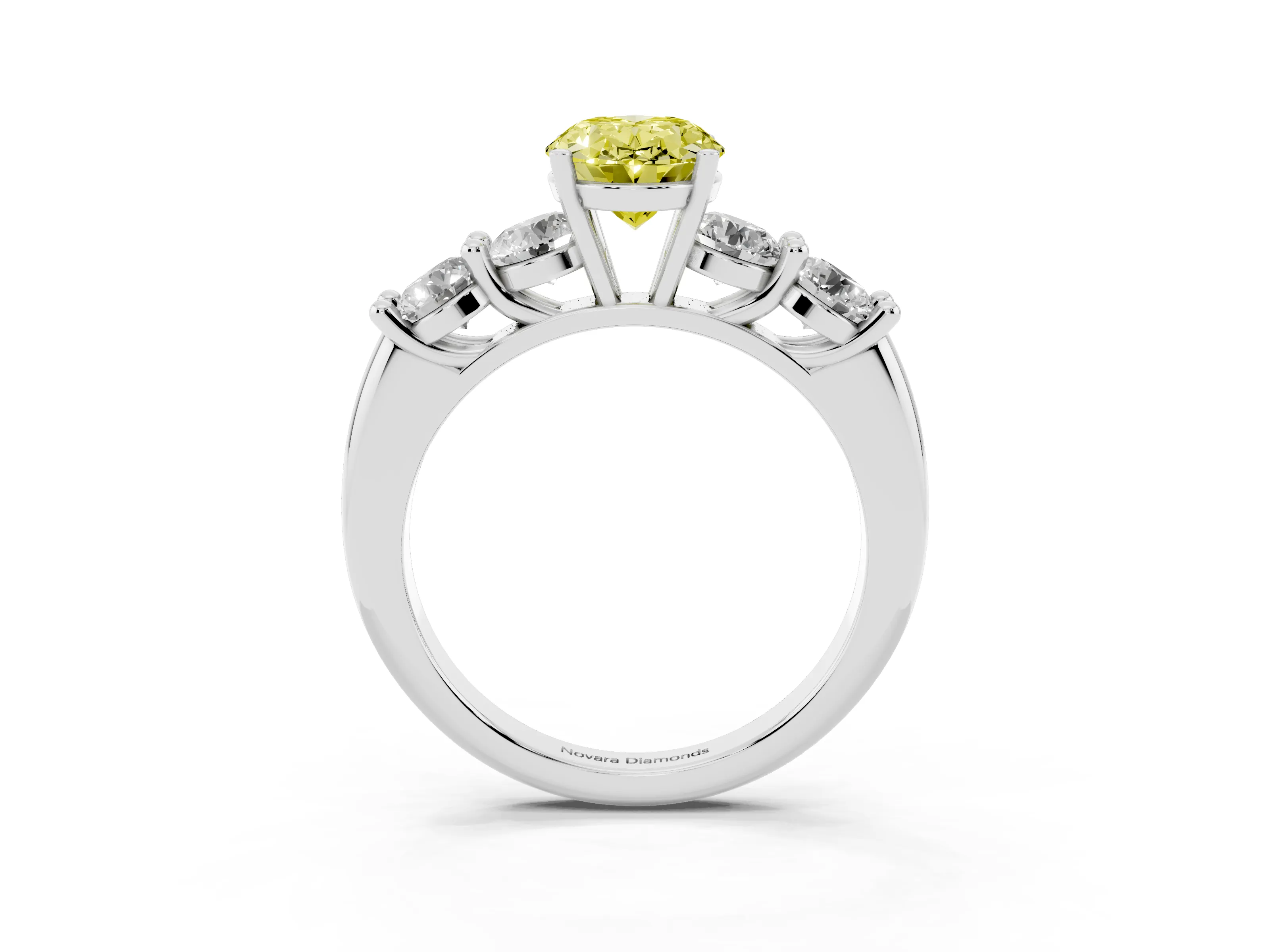 Fancy Yellow Oval Cut Diamond Five-Stone Prong Set Ring Set in Silver with Classic Band
