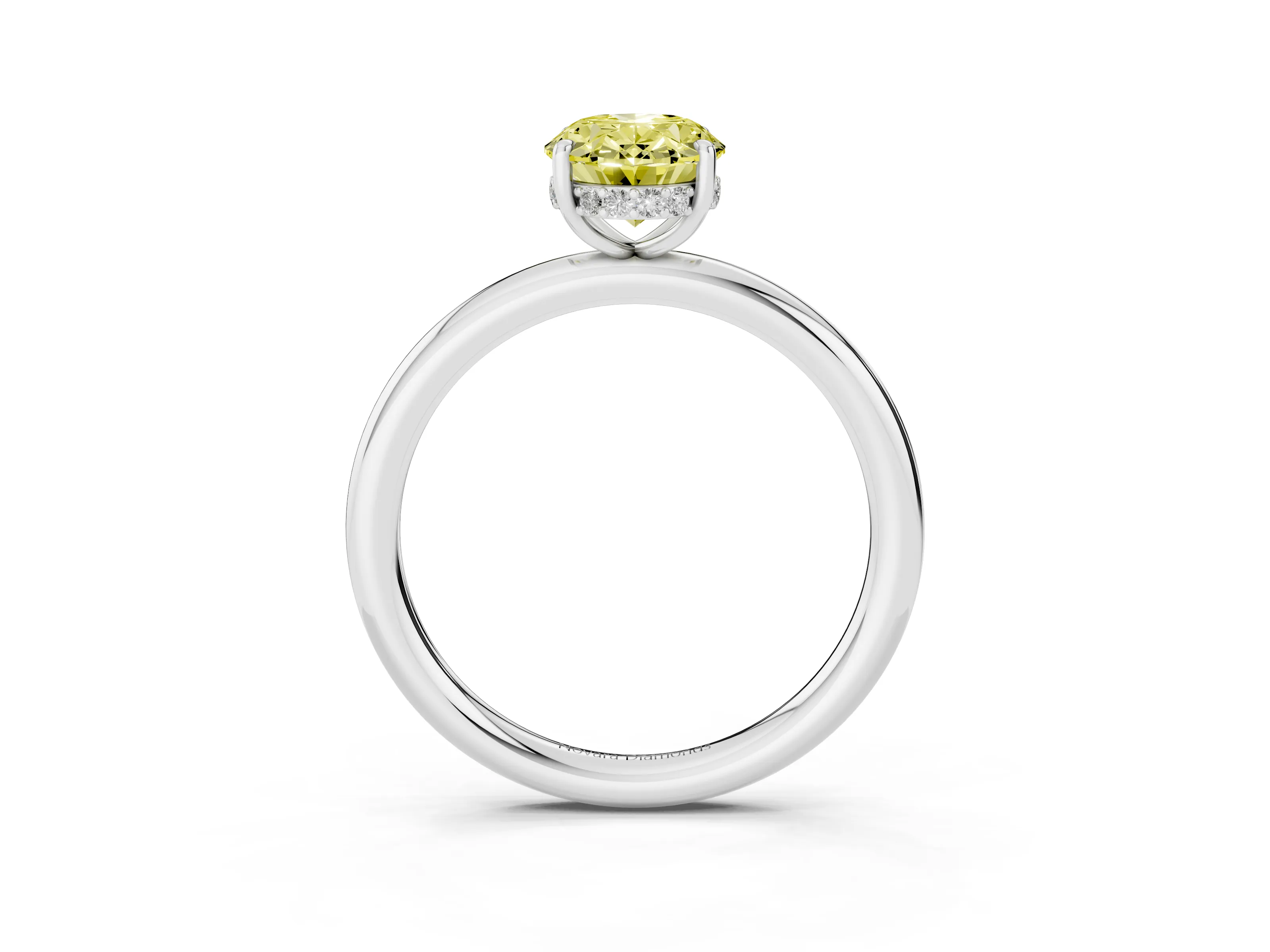 Fancy Yellow Oval Cut Diamond Solitaire Ring Set in Silver with Thin Band and Prong Setting