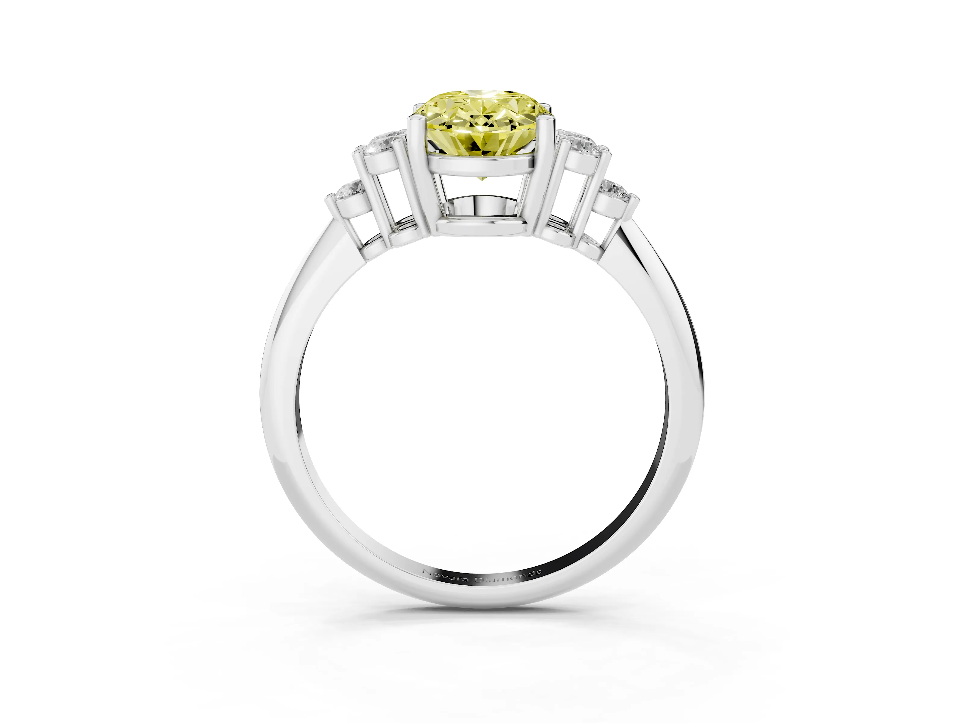 Fancy Yellow Oval Cut Diamond Cluster Ring Set in Platinum with Plain Band and Prong Setting