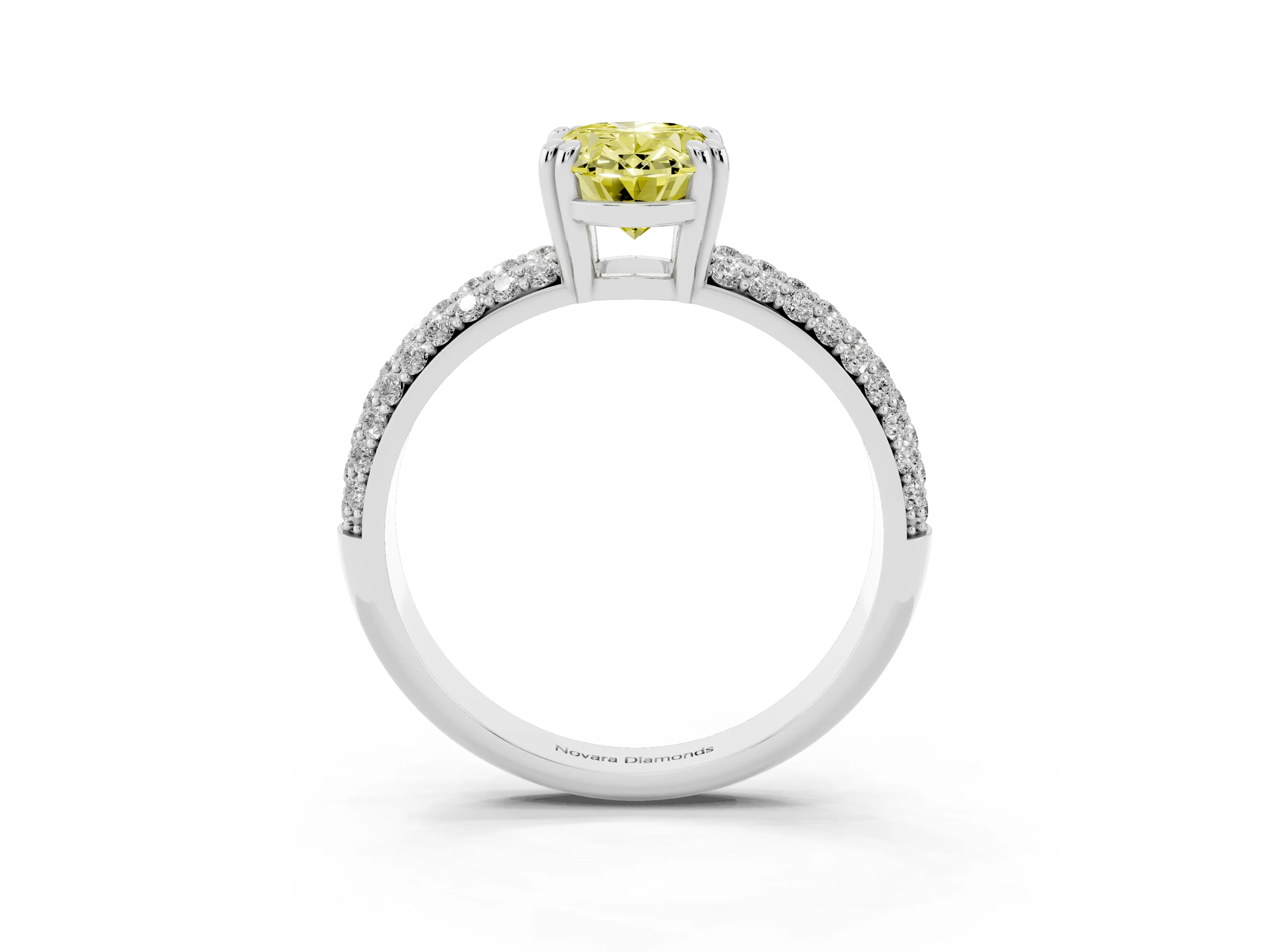 Fancy Yellow Oval Cut Diamond Solitaire Ring Set in Platinum with Multi-Row Round Pavé Band and Prong Setting