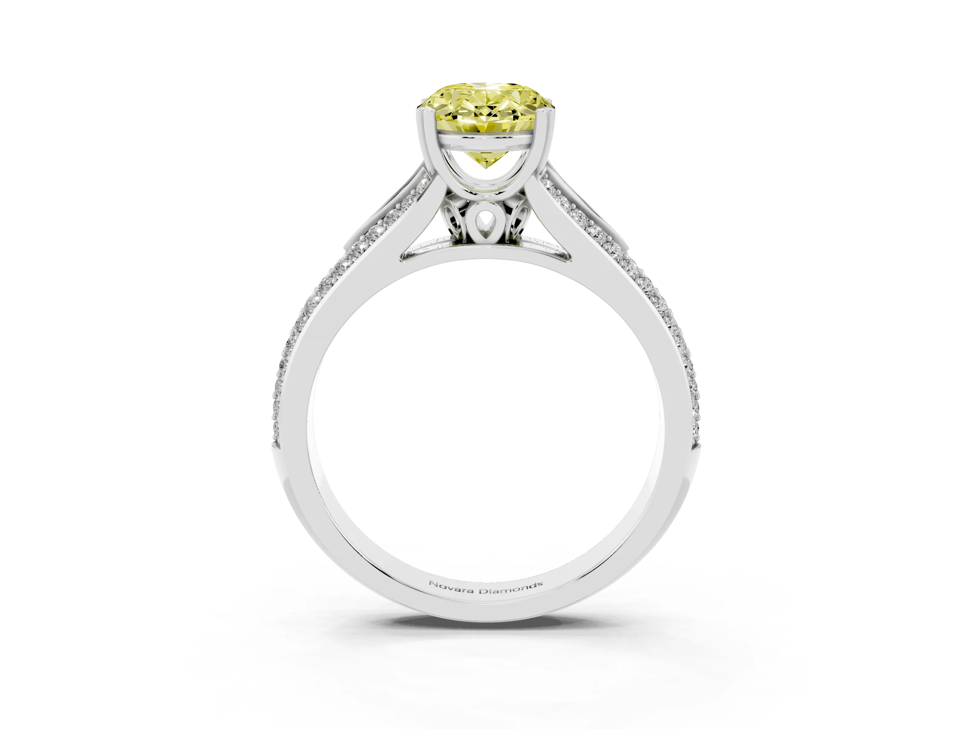 Fancy Yellow Oval Cut Diamond Split Shank Pavé Engagement Ring Set in Silver with Prong-Set Center Stone