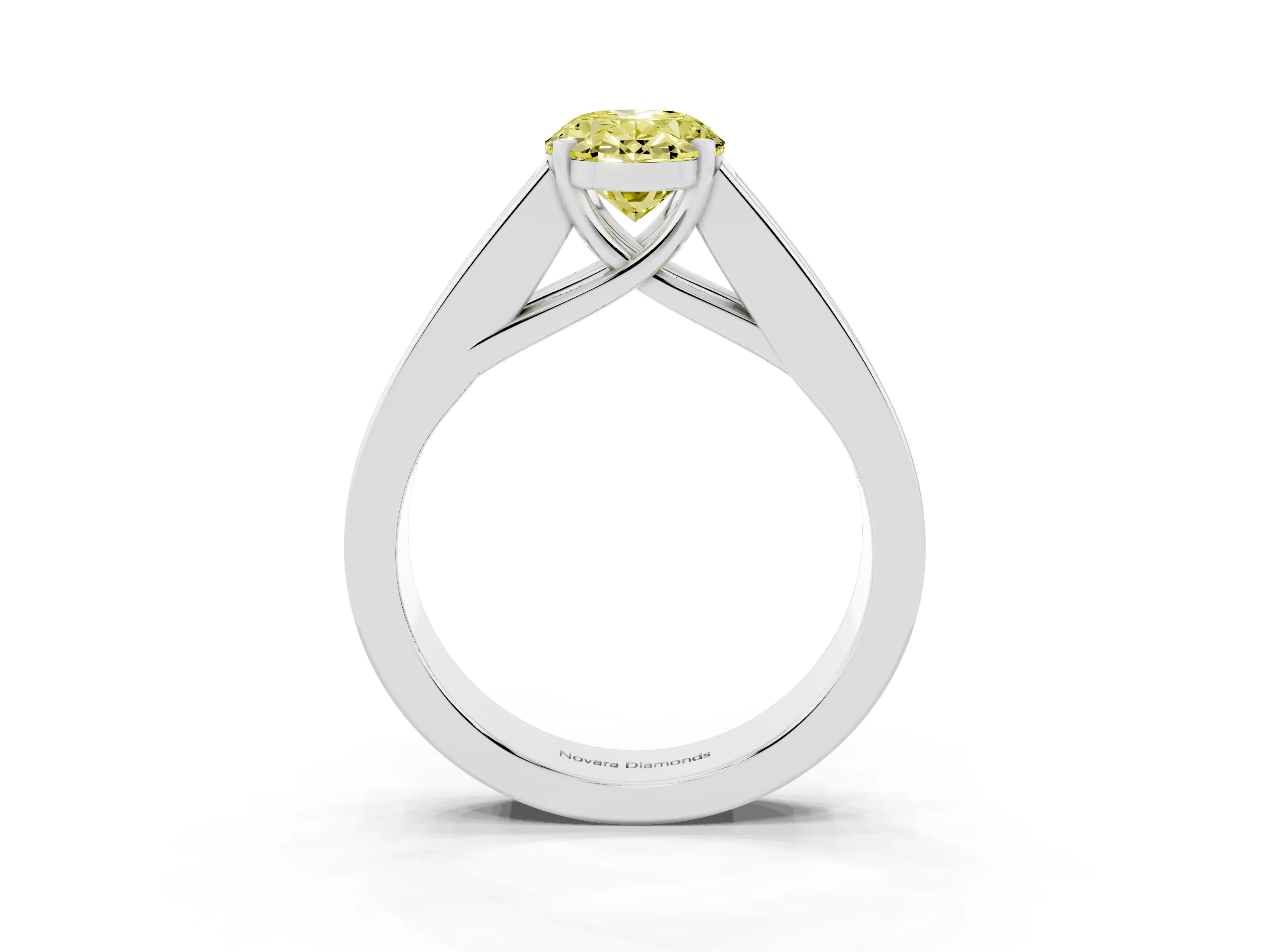 Fancy Yellow Oval Cut Diamond Solitaire Ring Set in Silver with Channel-Set Accent Stones and Prong Setting