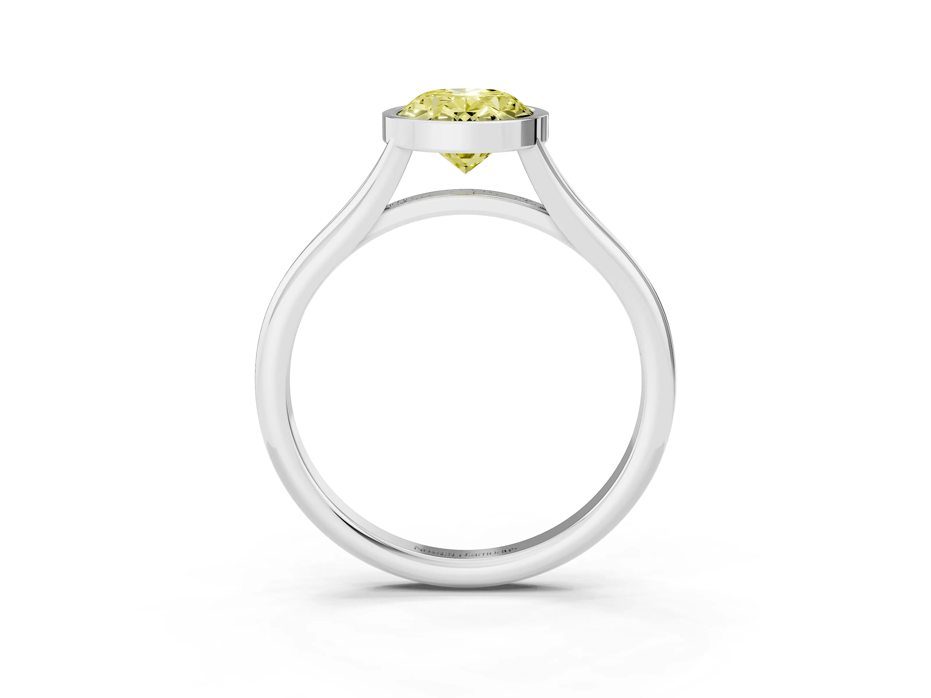 Fancy Yellow Bezel Set Oval Cut Diamond Solitaire Ring Set in Platinum with Tapered Band