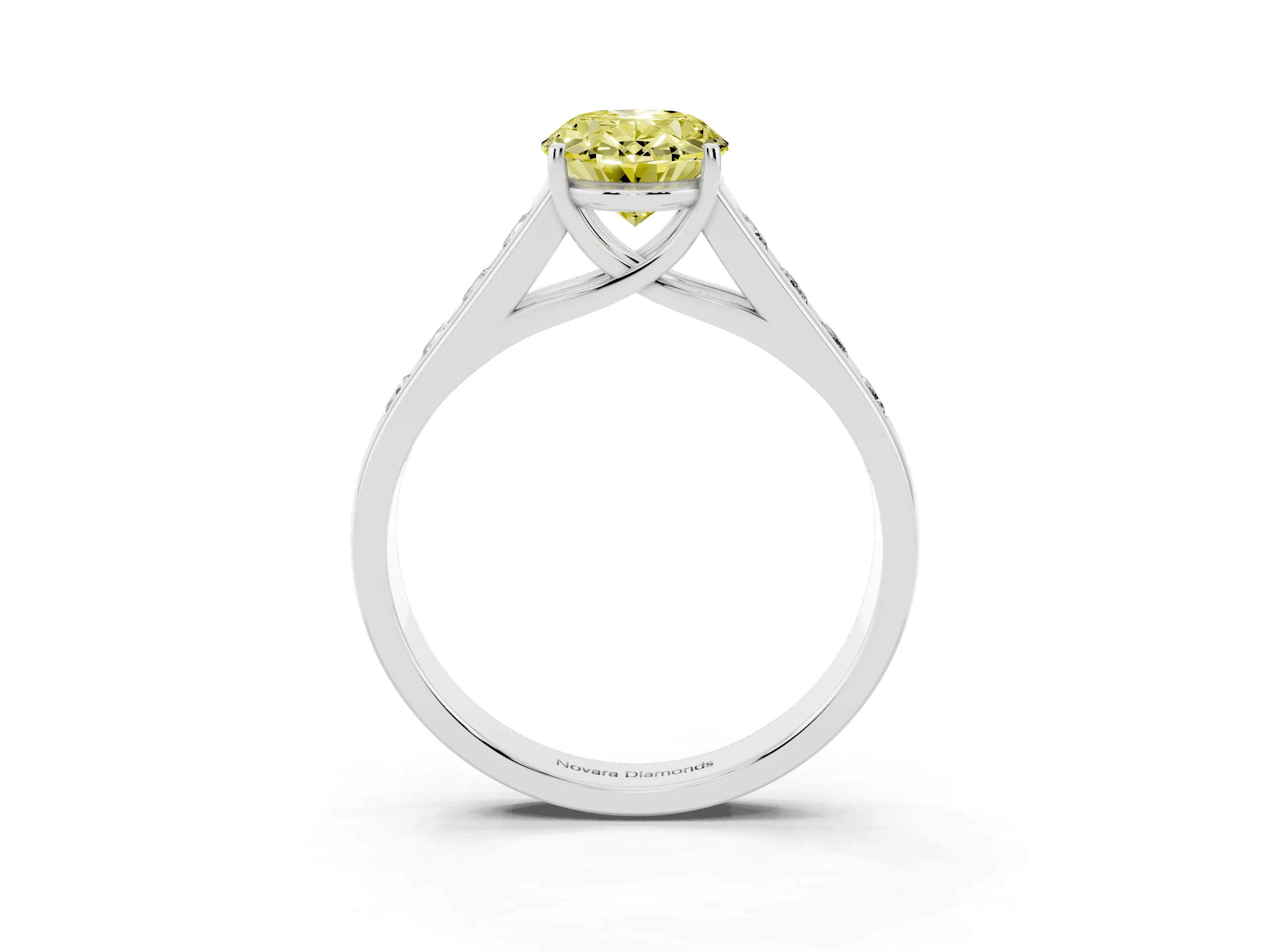 Fancy Yellow Oval Cut Diamond Solitaire Channel-Set Engagement Ring Set in Silver with Prong Setting