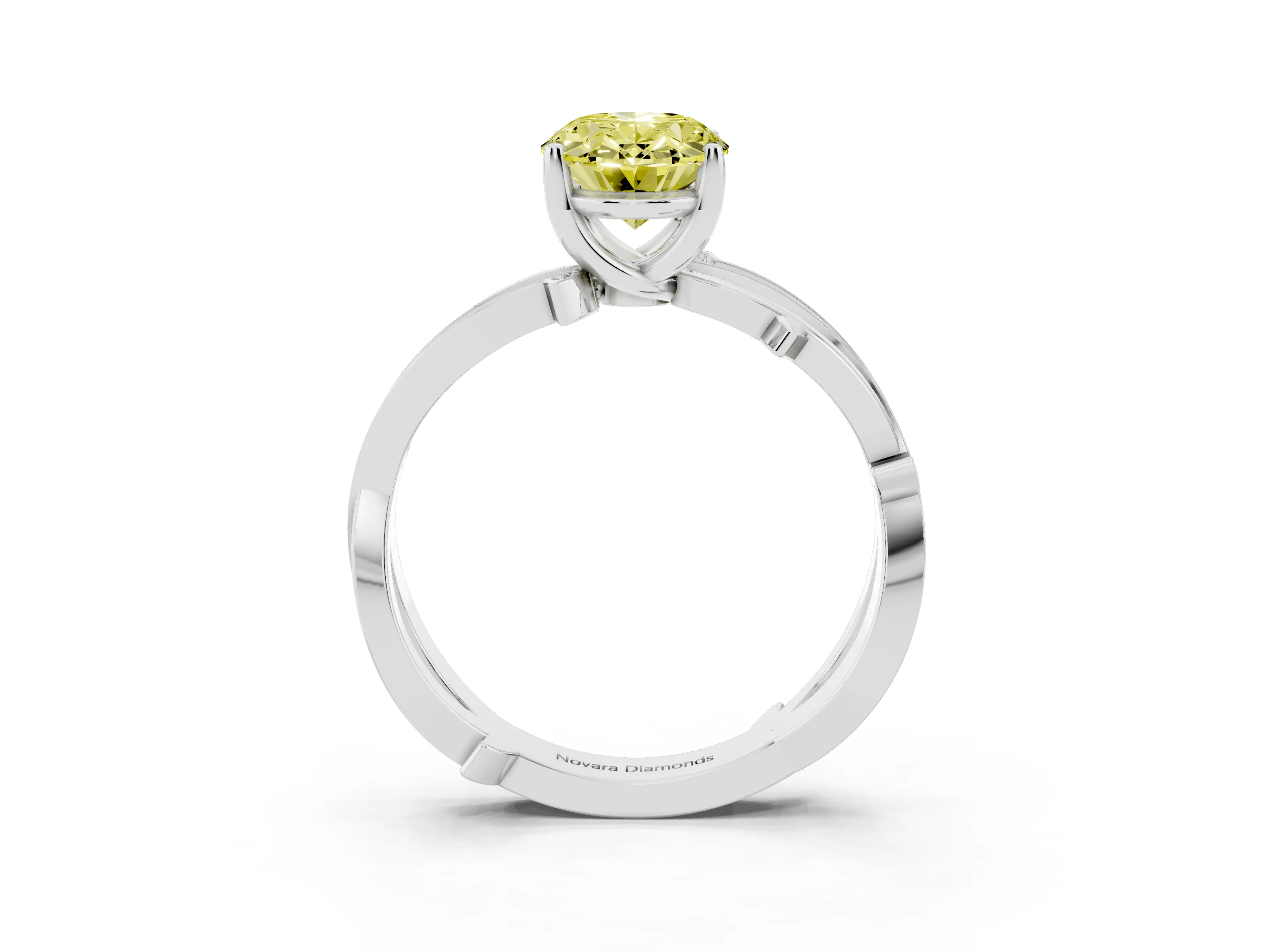 Fancy Yellow Oval Cut Diamond Pavé Twist Band Solitaire Ring Set in Platinum with Prong Setting