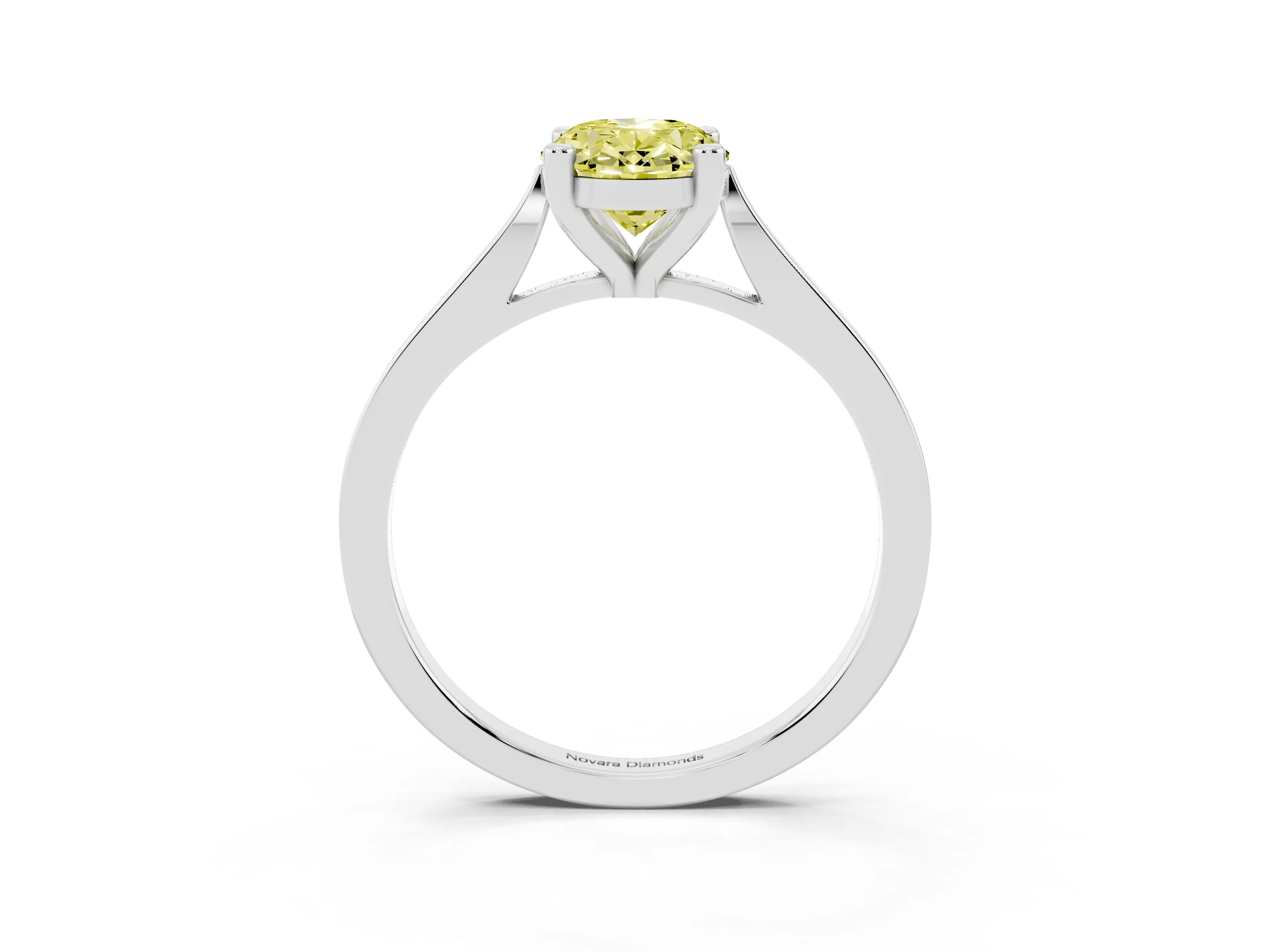 Fancy Yellow Oval Cut Diamond Solitaire Ring Set in Platinum with Prong Setting and Tapered Band