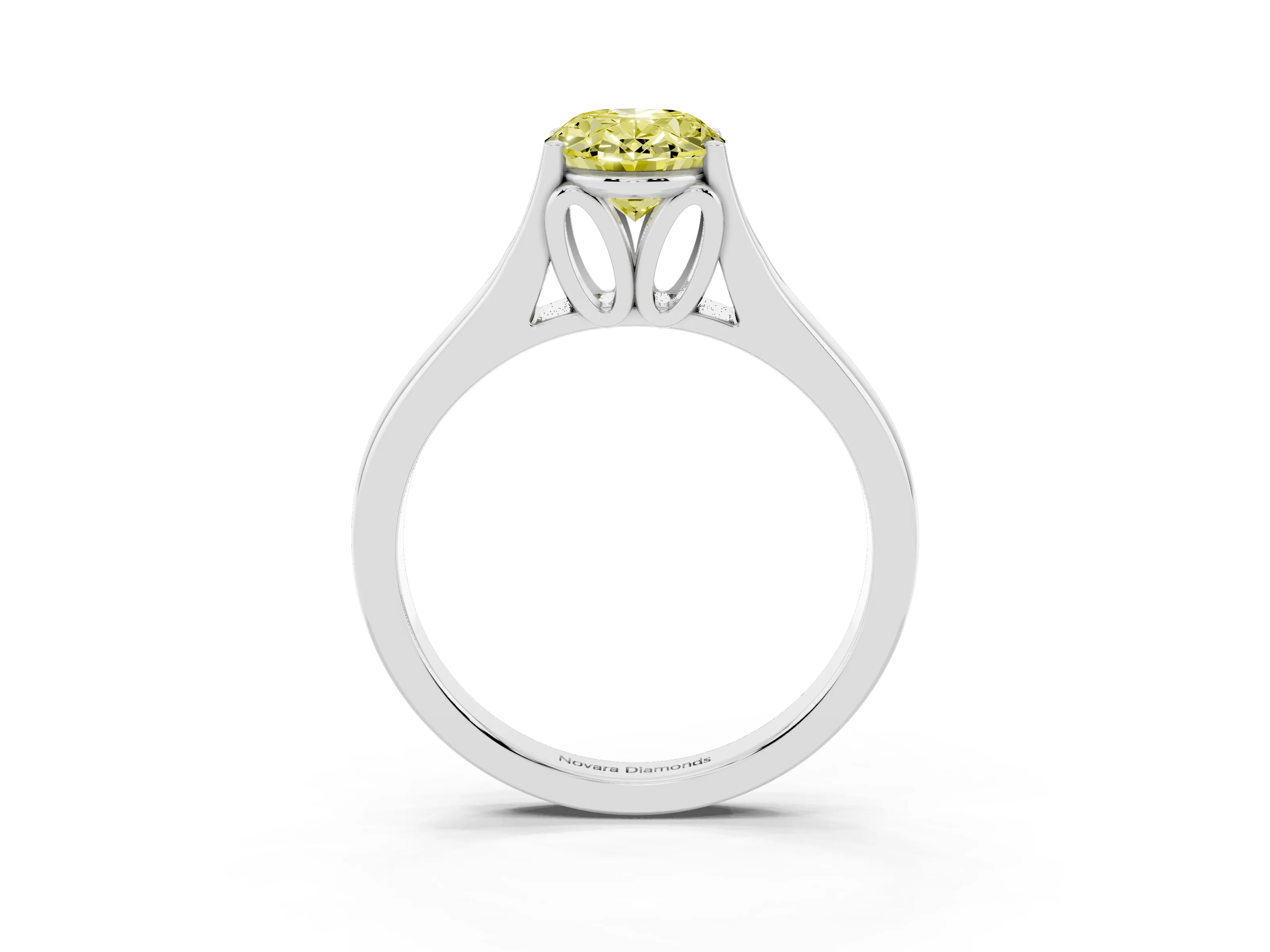 Fancy Yellow Oval Cut Diamond Solitaire Ring Set in Silver with Arched Cathedral Band and Prong Setting