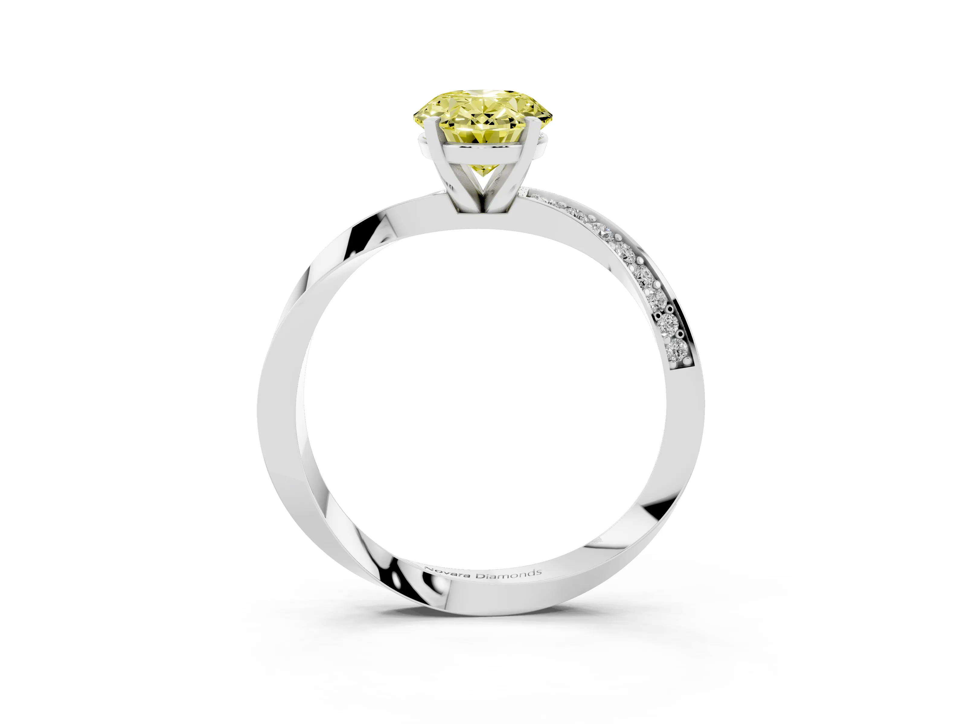 Fancy Yellow Oval Cut Diamond Engagement Ring Set in Silver with Side Stone Accents and Prong Setting