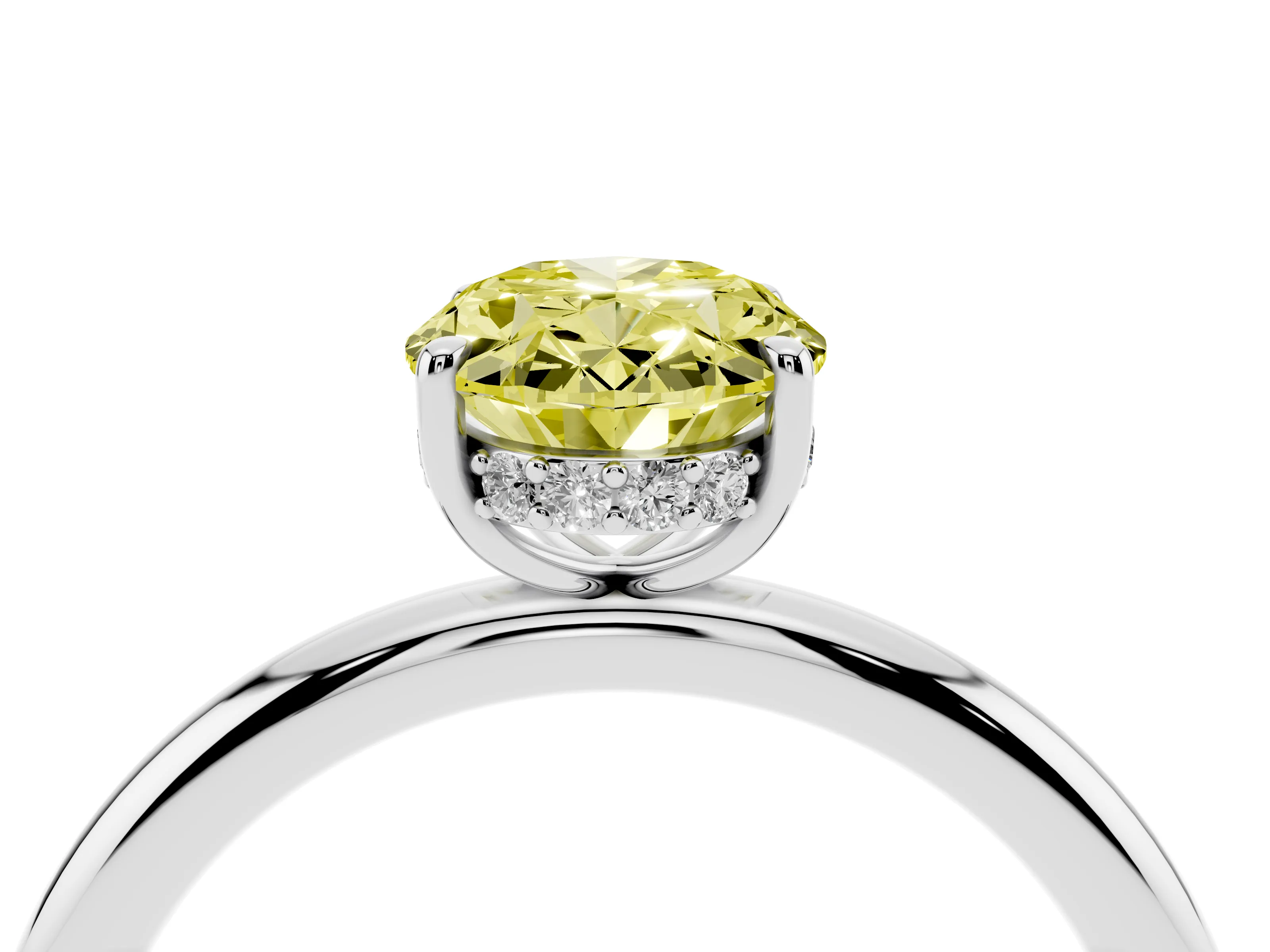 Fancy Yellow Oval Cut Diamond Solitaire Ring Set in Silver with Thin Band and Prong Setting