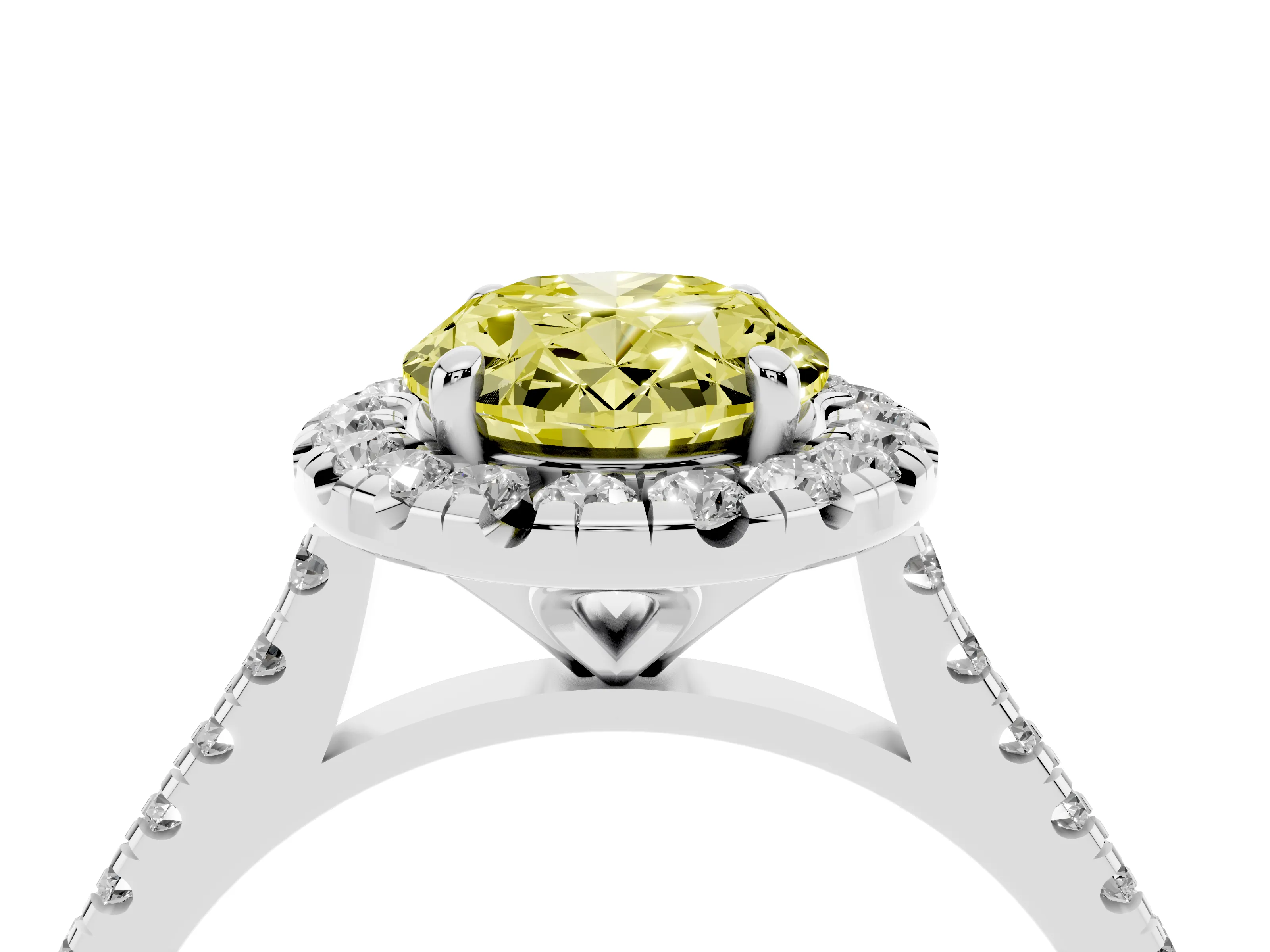 Fancy Yellow Oval Cut Diamond Cushion Halo Ring Set in Silver with Pavé Band