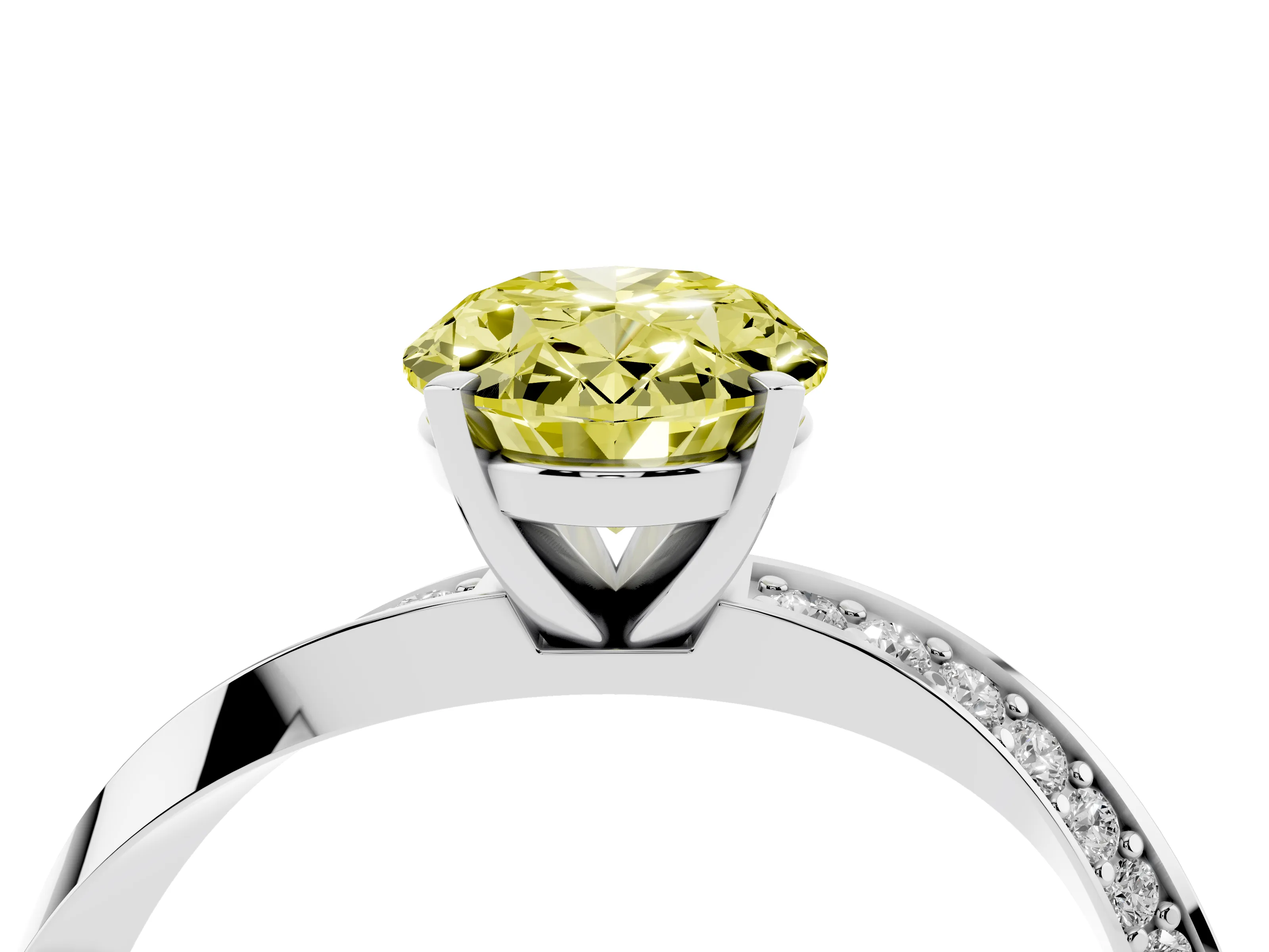 Fancy Yellow Oval Cut Diamond Engagement Ring Set in Silver with Side Stone Accents and Prong Setting
