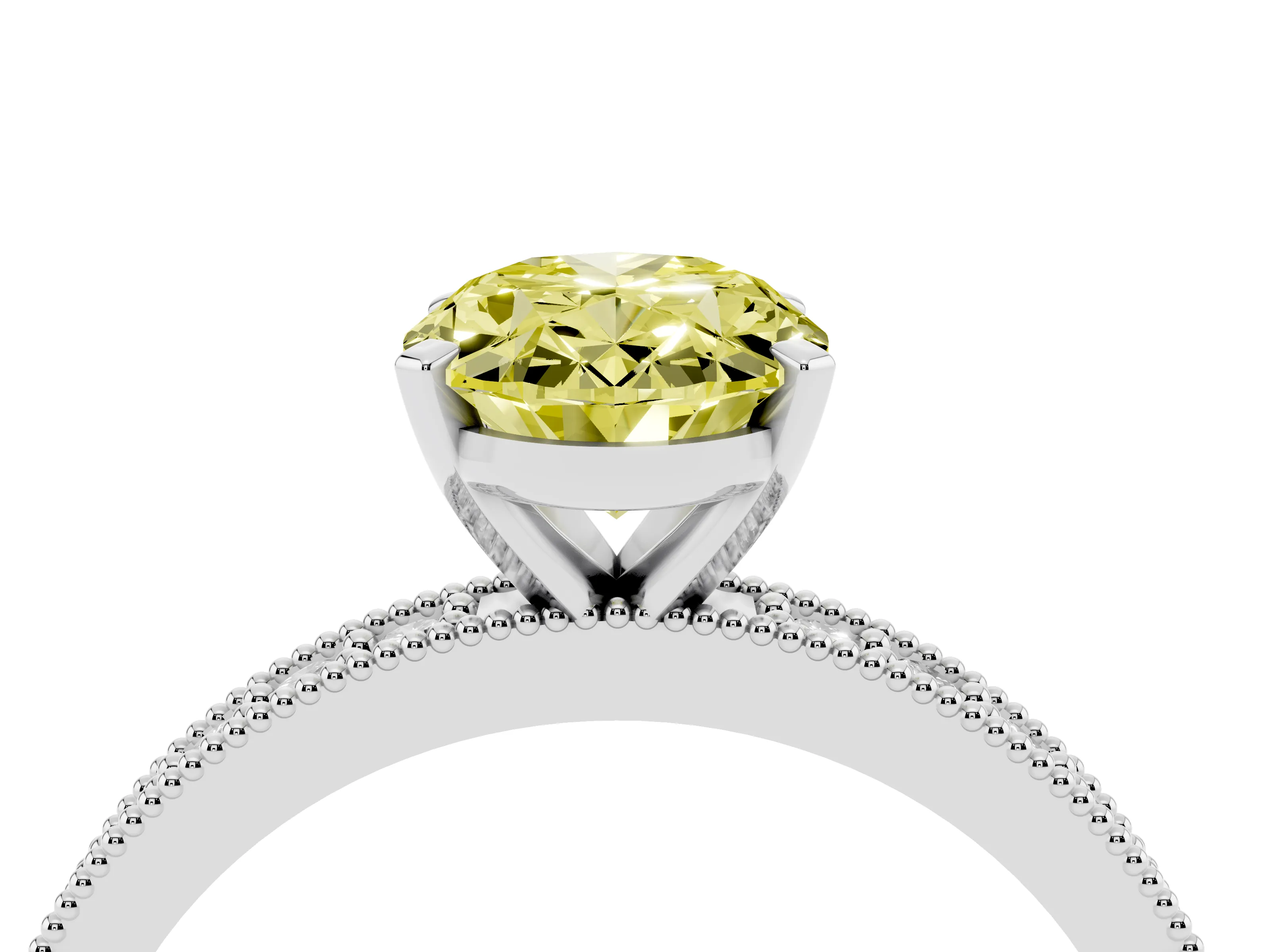Fancy Yellow Oval Cut Diamond Milgrain Pavé Engagement Ring Set in Platinum with Prong Setting