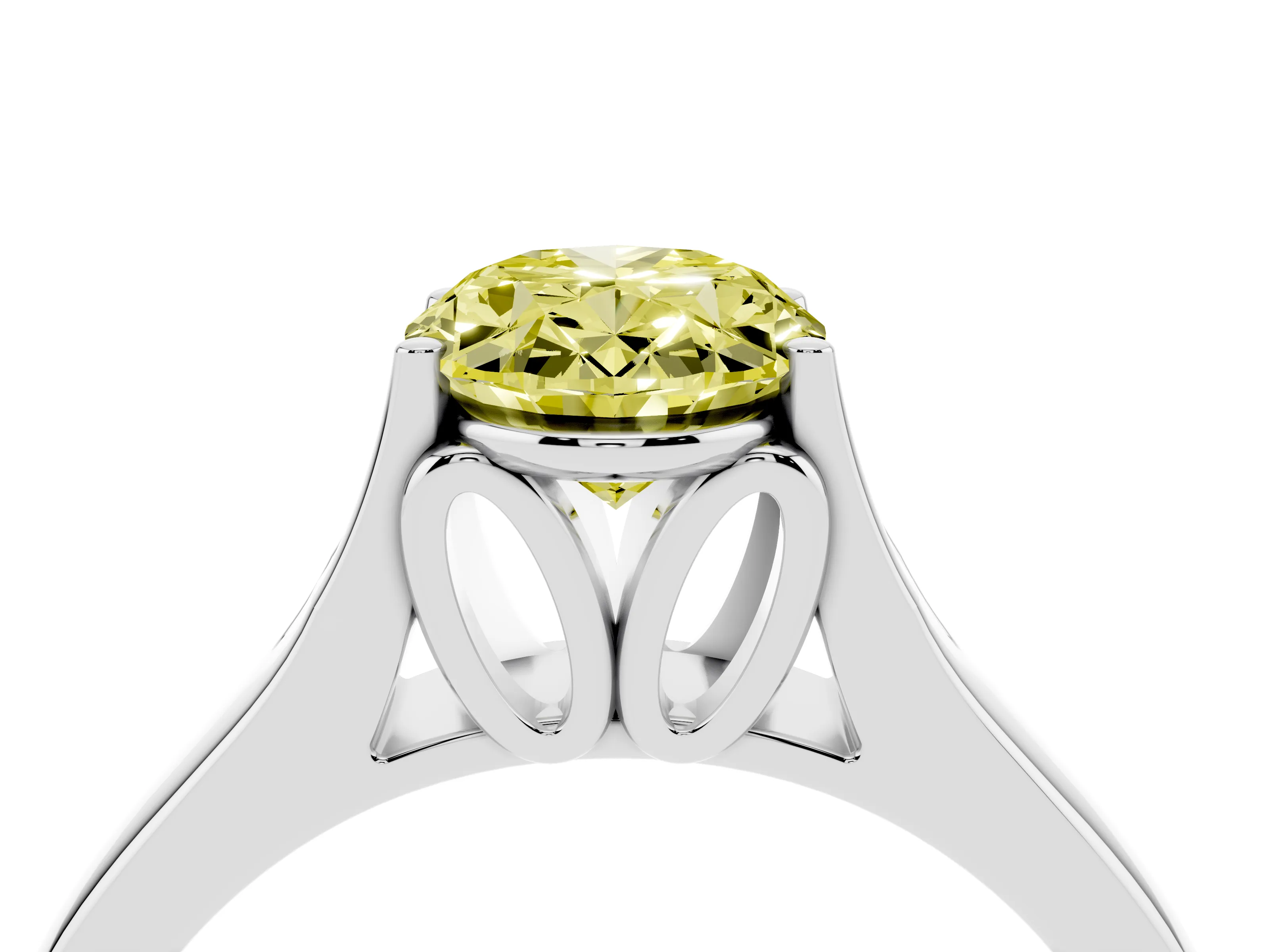 Fancy Yellow Oval Cut Diamond Solitaire Ring Set in Silver with Arched Cathedral Band and Prong Setting