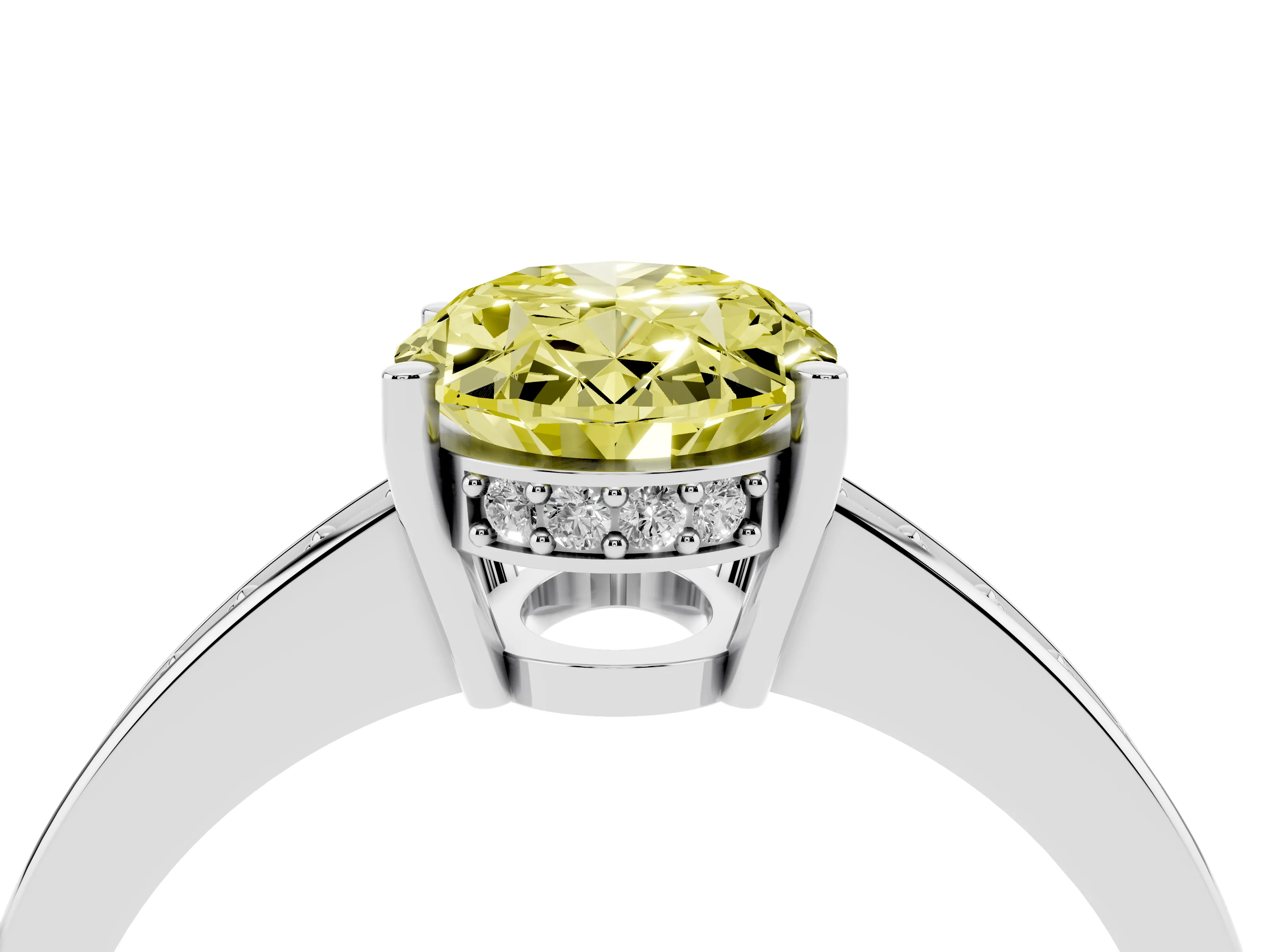Fancy Yellow Oval Cut Diamond Pavé Band Prong Set Solitaire Ring Set in Silver
