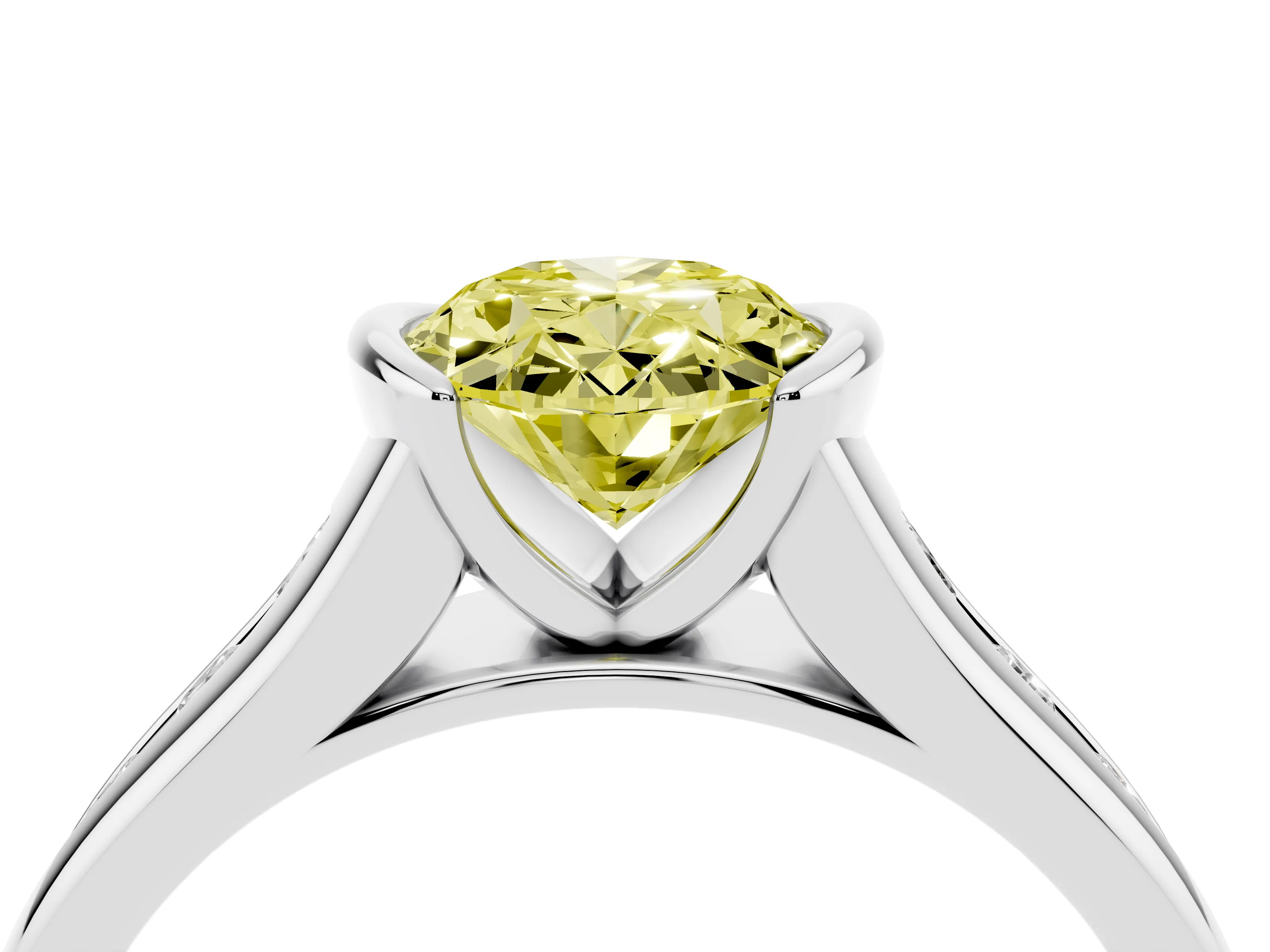 Fancy Yellow Oval Cut Diamond Bezel-Set Solitaire Ring Set in Silver with Channel-Set Band