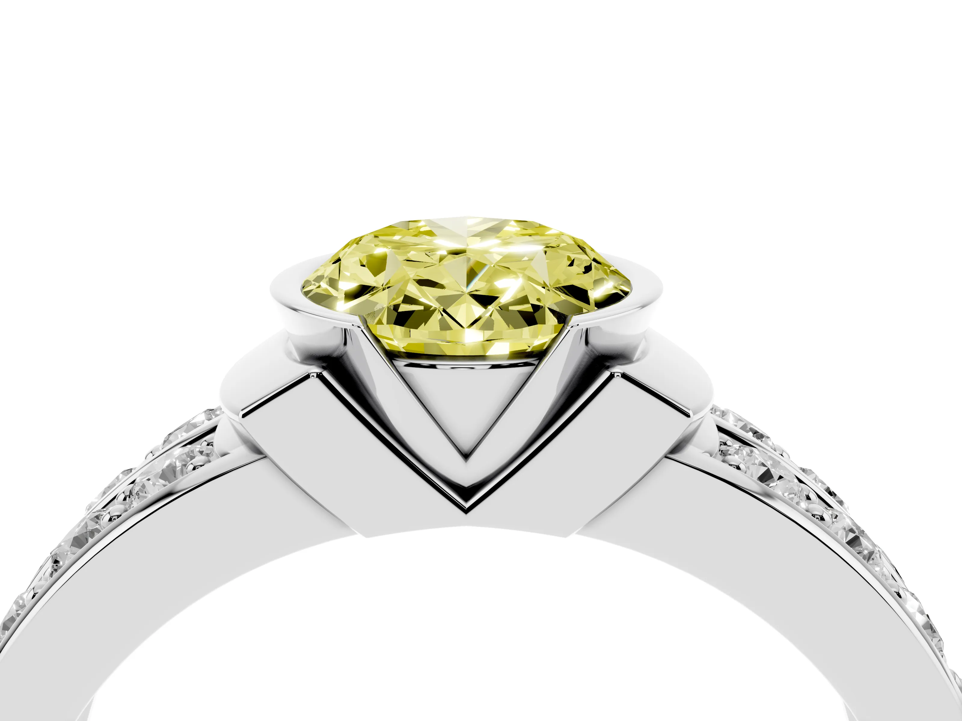 Fancy Yellow Oval Cut Diamond Wide Channel Set Band Ring Set in Silver with Bezel Setting