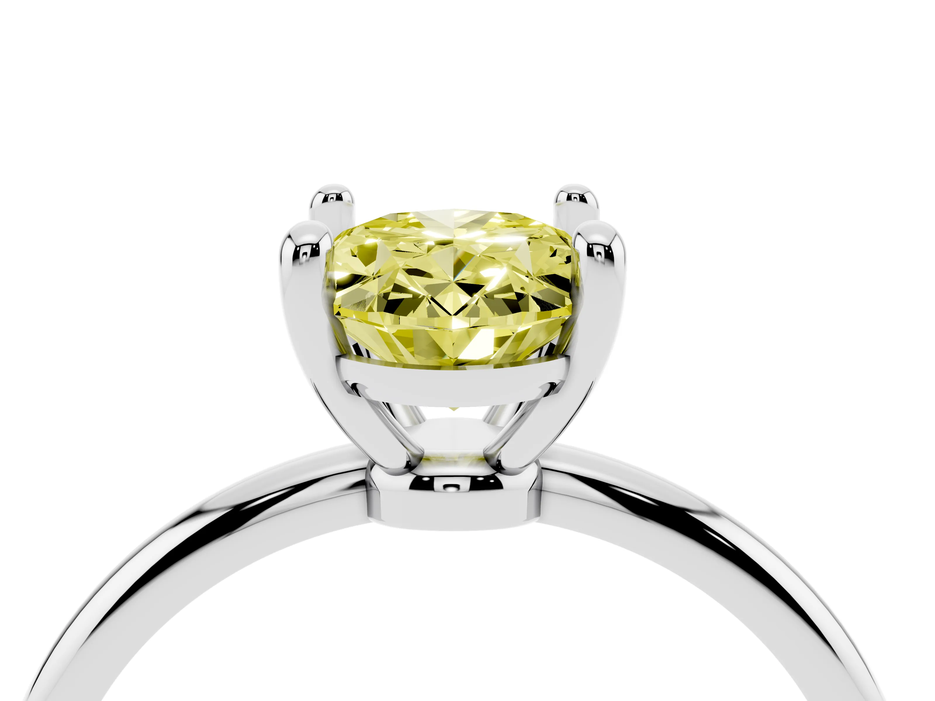 Fancy Yellow Oval Cut Diamond Solitaire Ring Set in Silver with Secure Prong Setting on a Classic Band