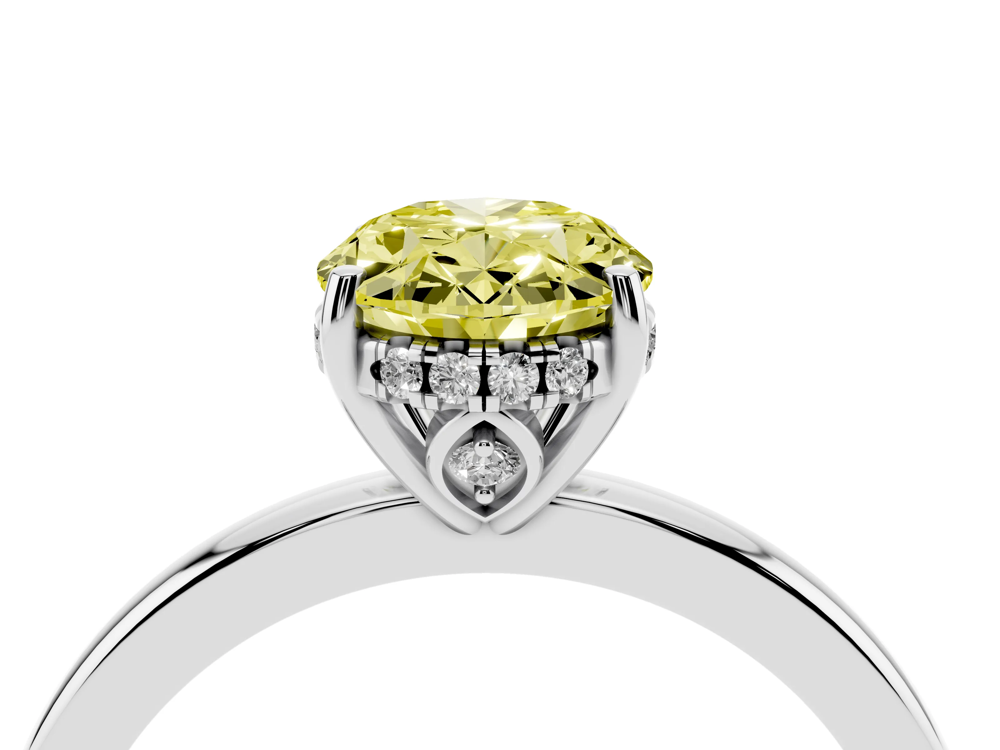 Fancy Yellow Oval Cut Diamond Solitaire Ring Set in Silver with Plain Band and Prong Setting