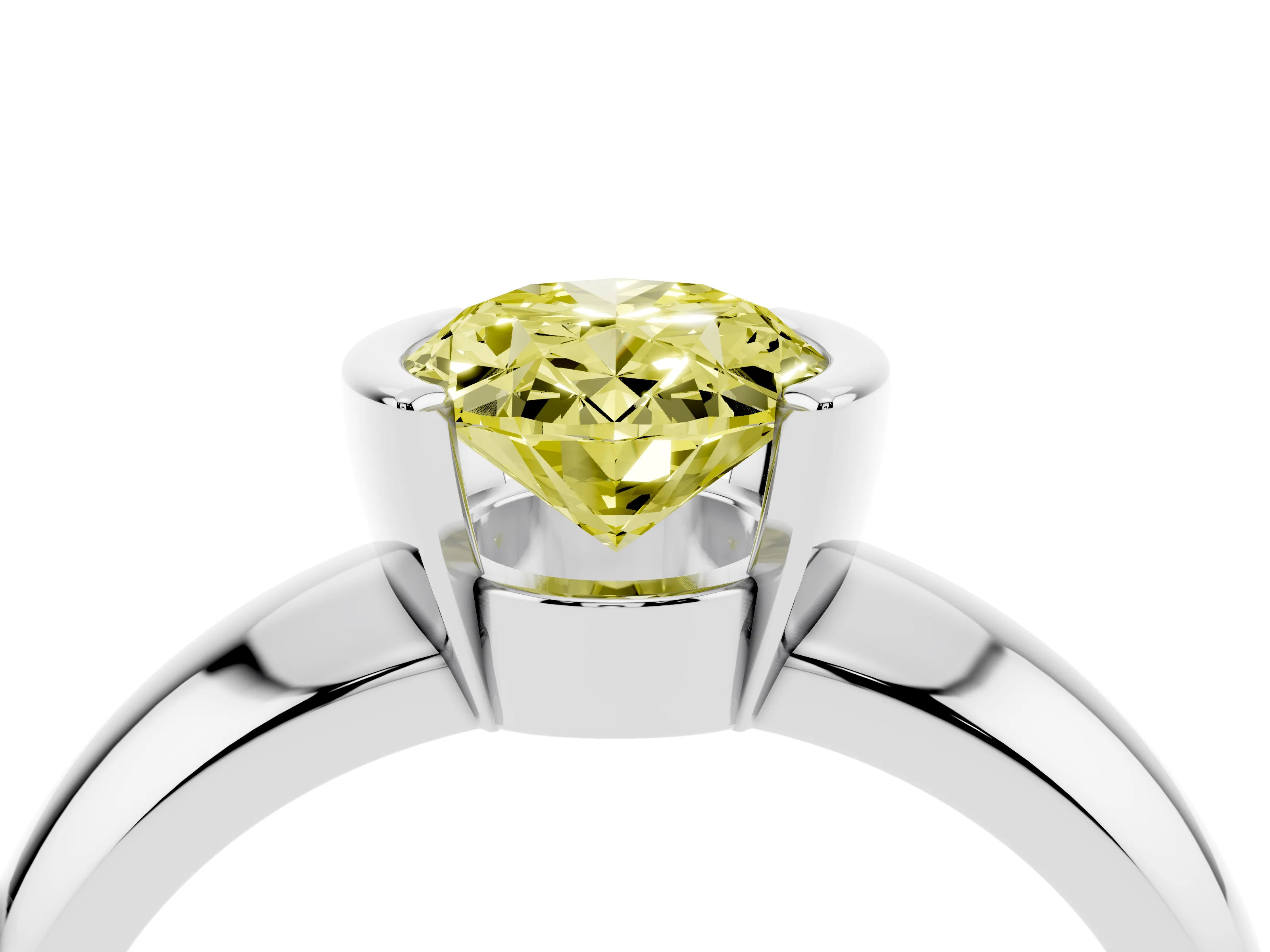 Fancy Yellow Oval Cut Diamond Solitaire Tension Set Ring Set in Silver with Wide Band