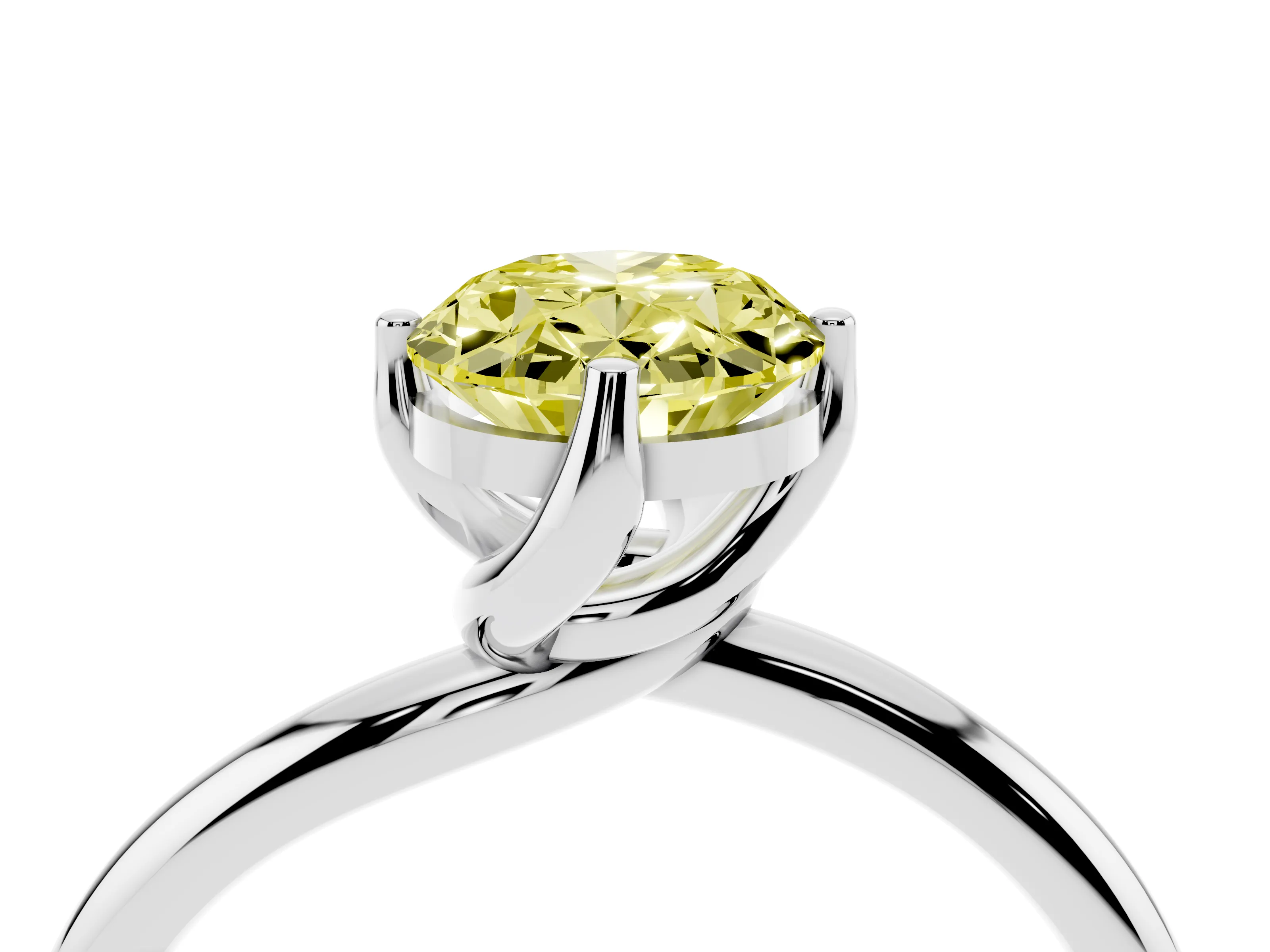 Fancy Yellow Oval Cut Diamond Solitaire Engagement Ring Set in Silver with Classic Plain Band