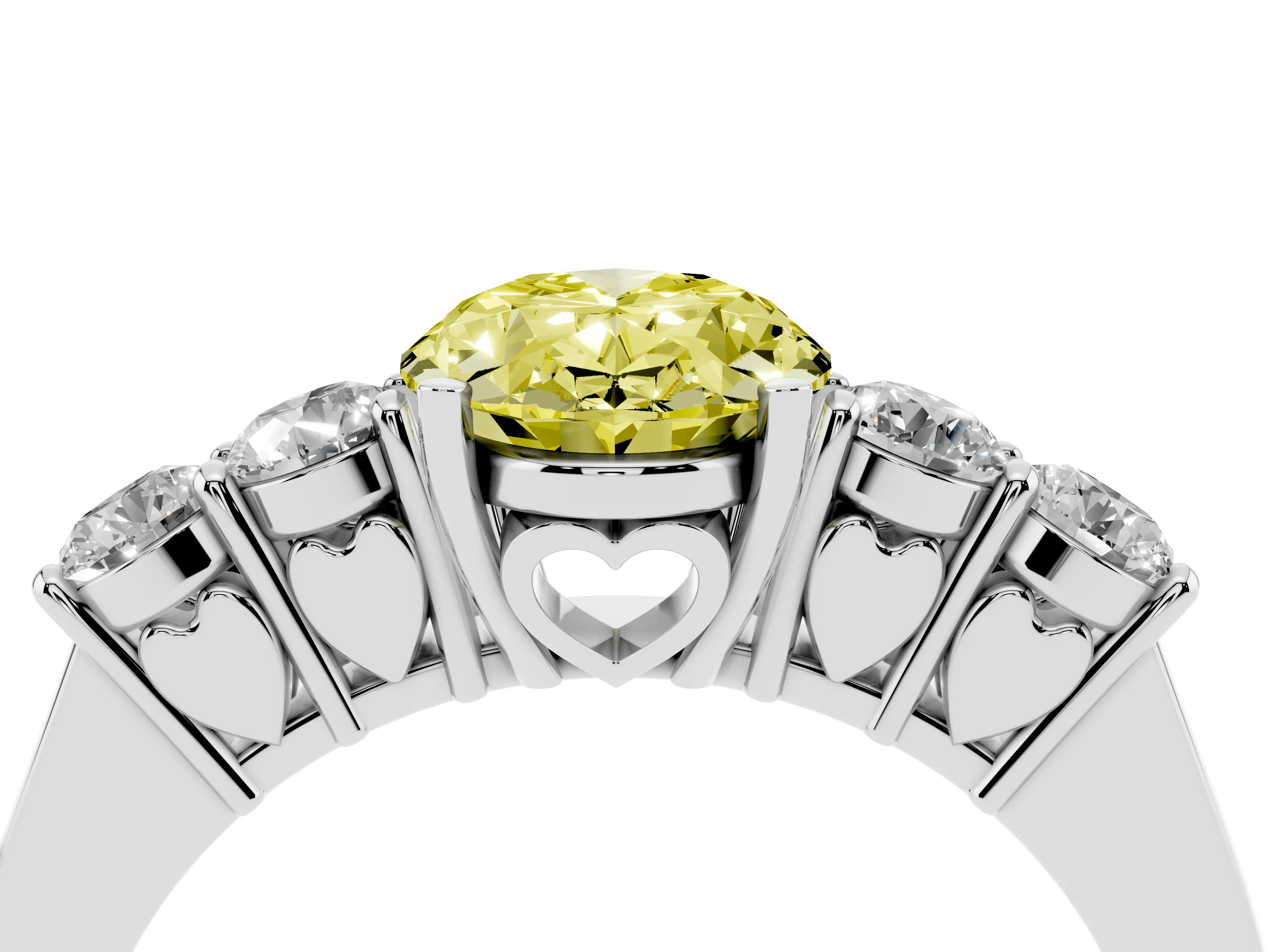 Fancy Yellow Oval Cut Diamond Five-Stone Prong Set Band Ring Set in Silver with Polished Band