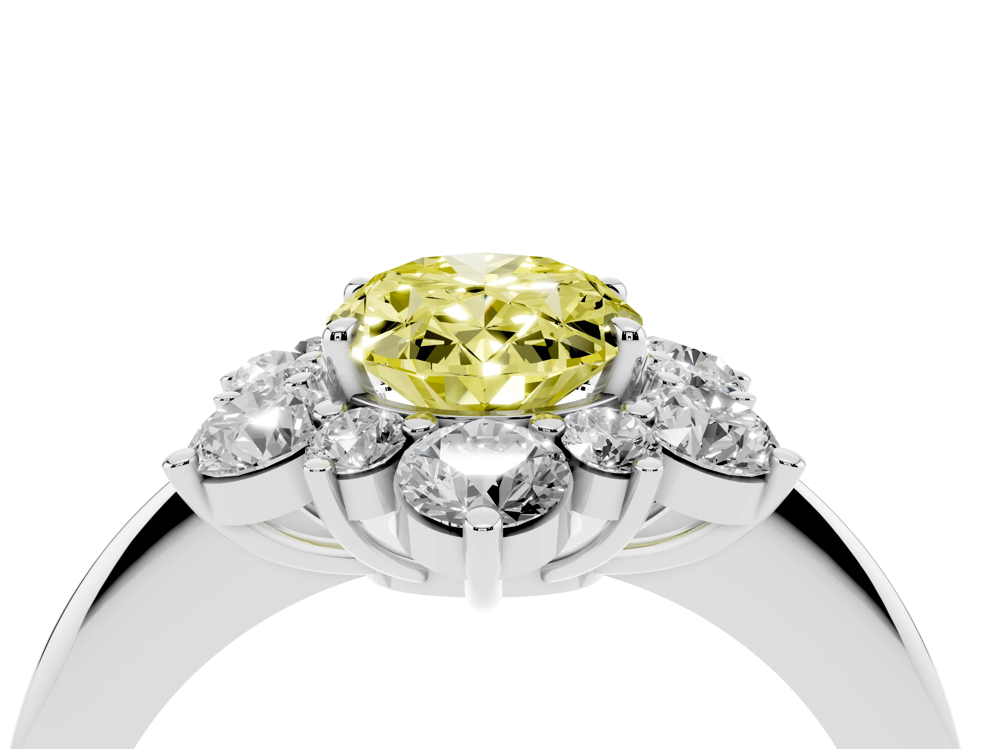 Fancy Yellow Oval Cut Diamond Cluster Halo Ring Set in Silver with Solitaire Band and Prong Setting