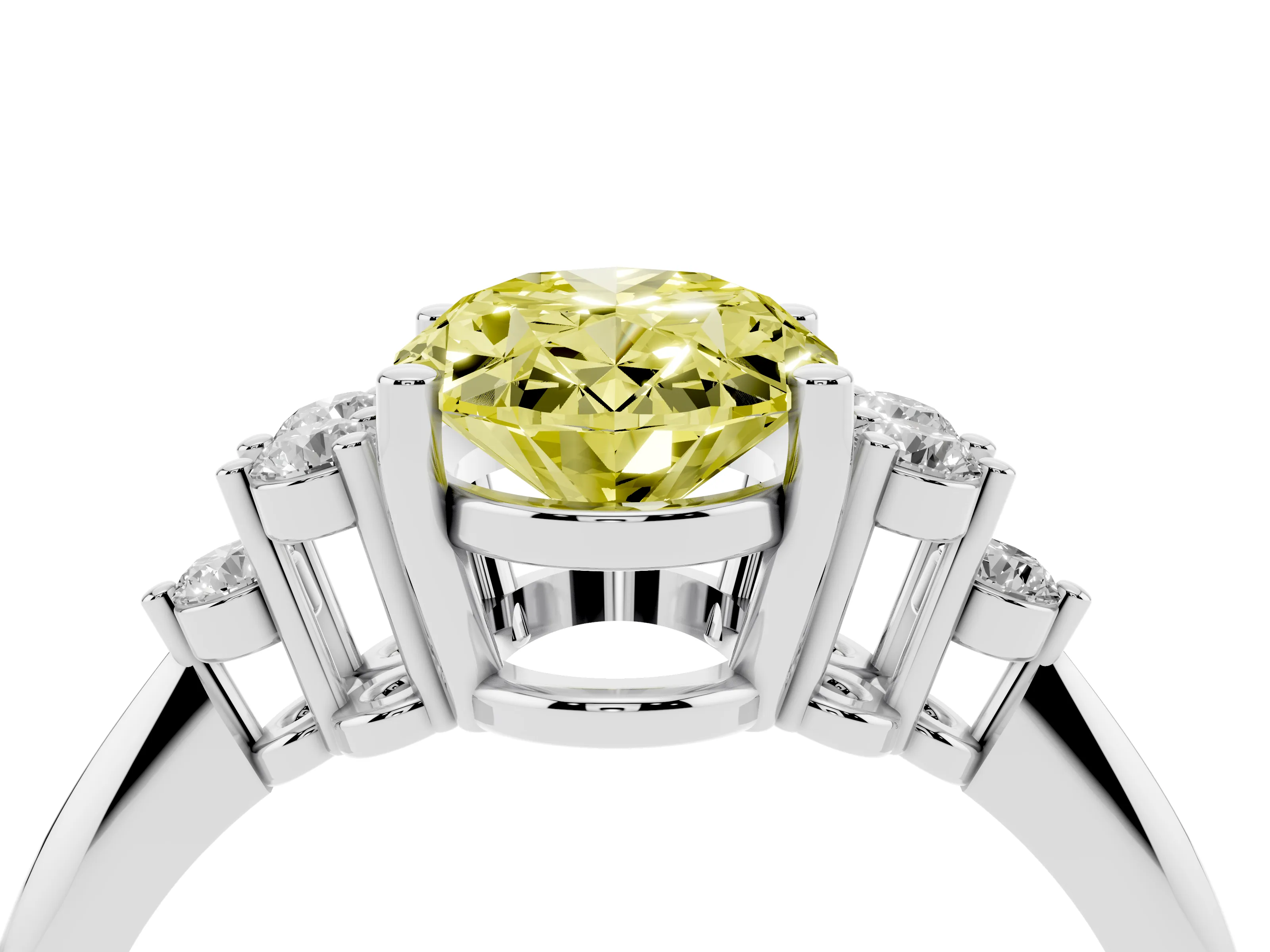 Fancy Yellow Oval Cut Diamond Cluster Ring Set in Platinum with Plain Band and Prong Setting