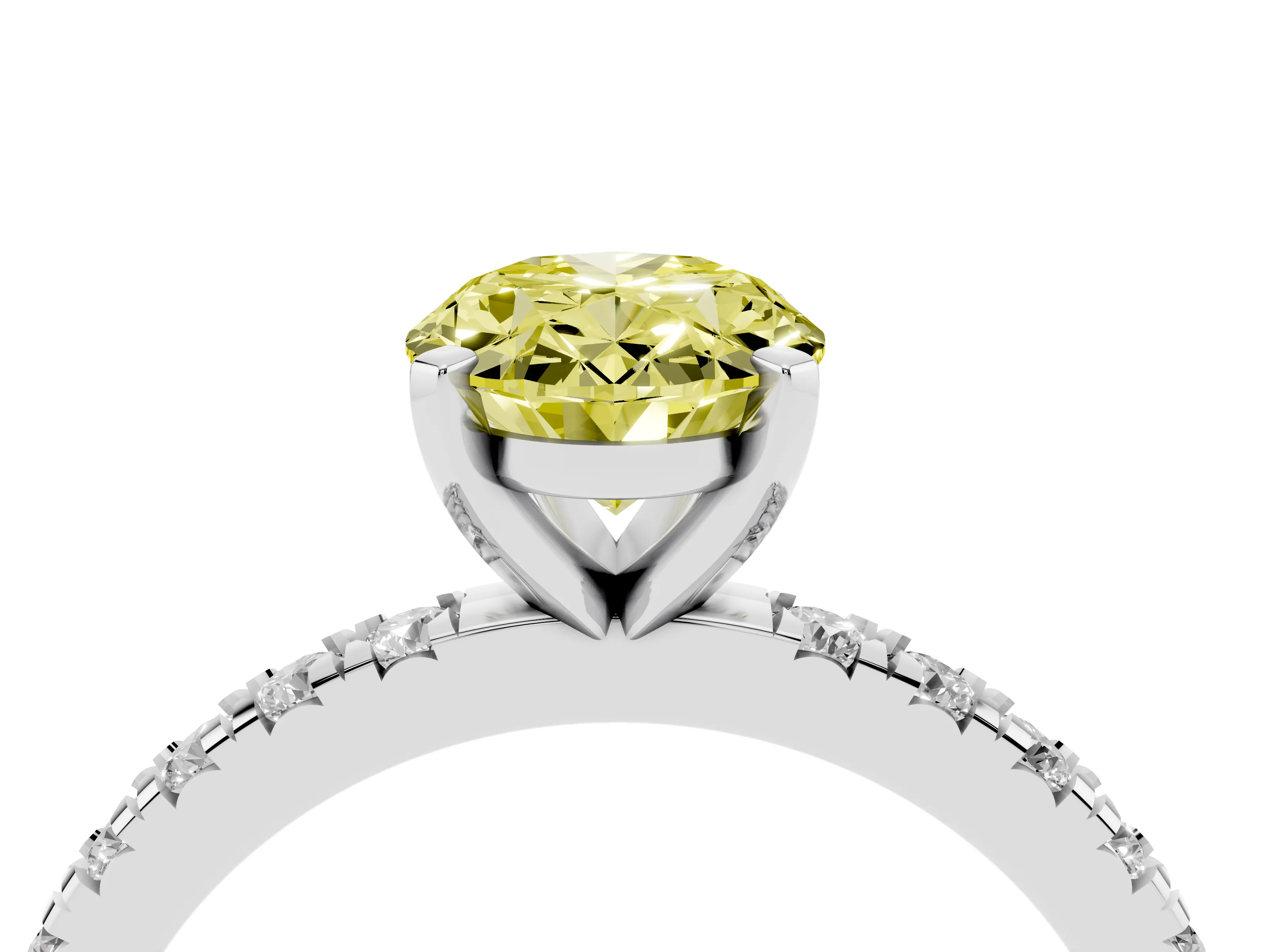 Fancy Yellow Oval Cut Diamond Pavé Band Solitaire Set in Silver with Prong Setting