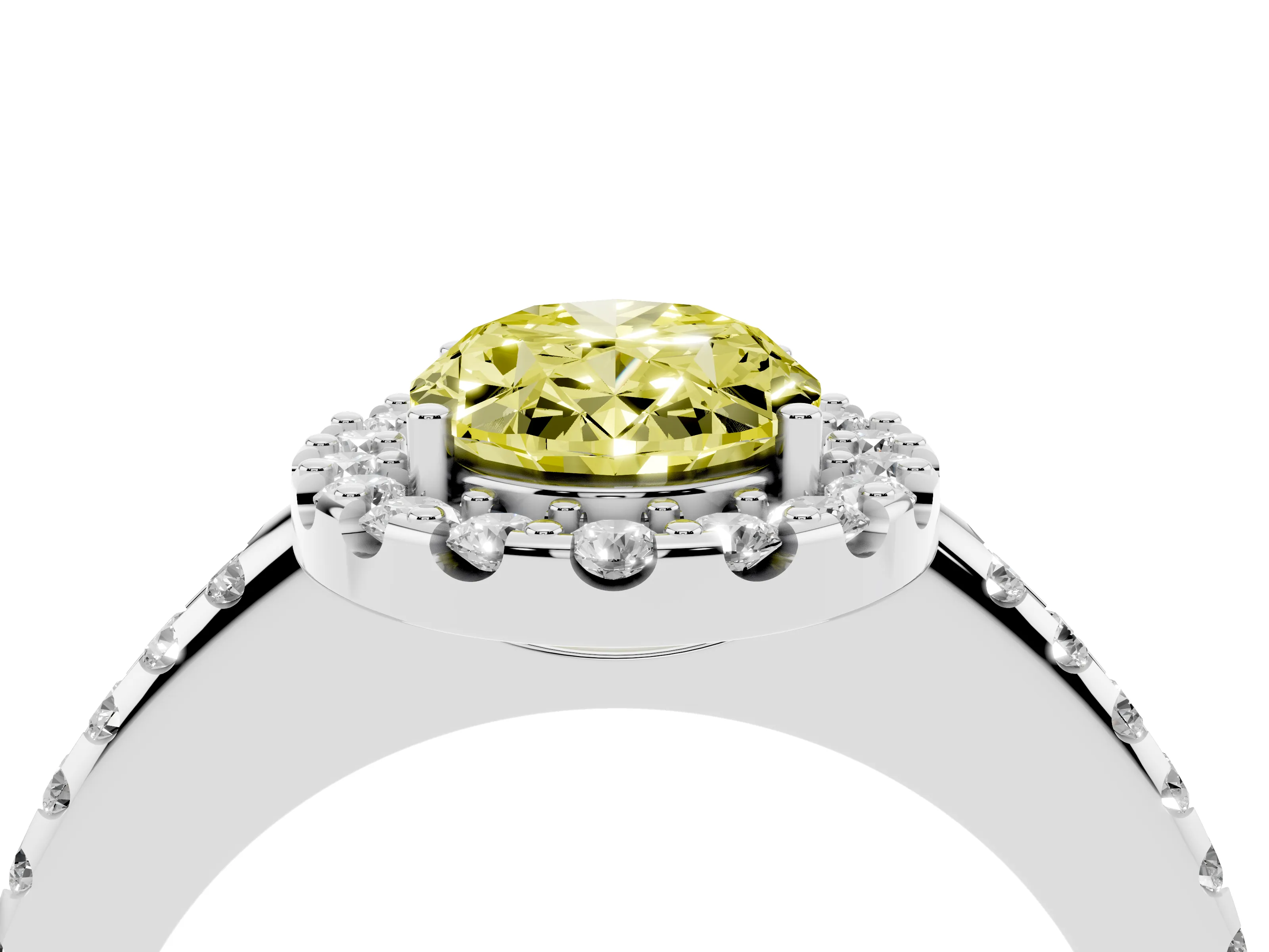 Fancy Yellow Oval Cut Diamond Pavé Halo Ring Set in Silver with Prong Setting