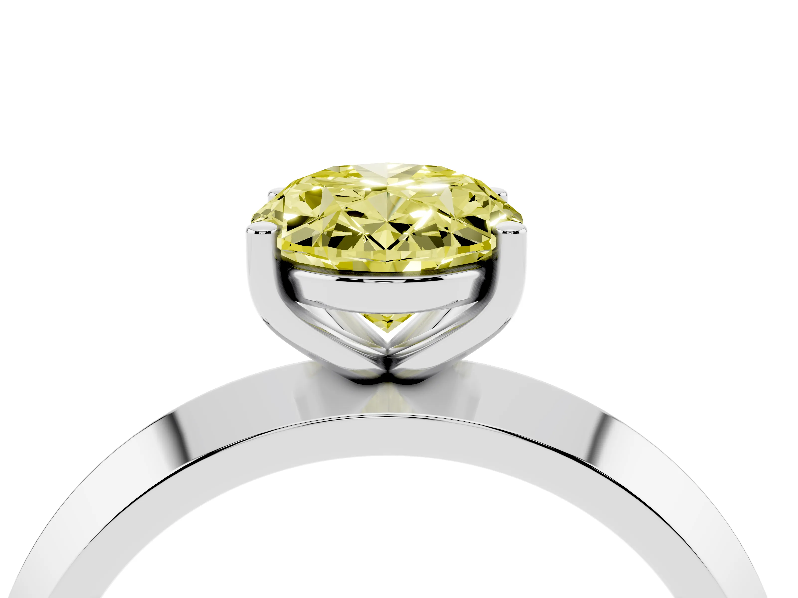 Fancy Yellow Oval Cut Diamond Solitaire Engagement Ring Set in Platinum with Flat Band and Prong Setting