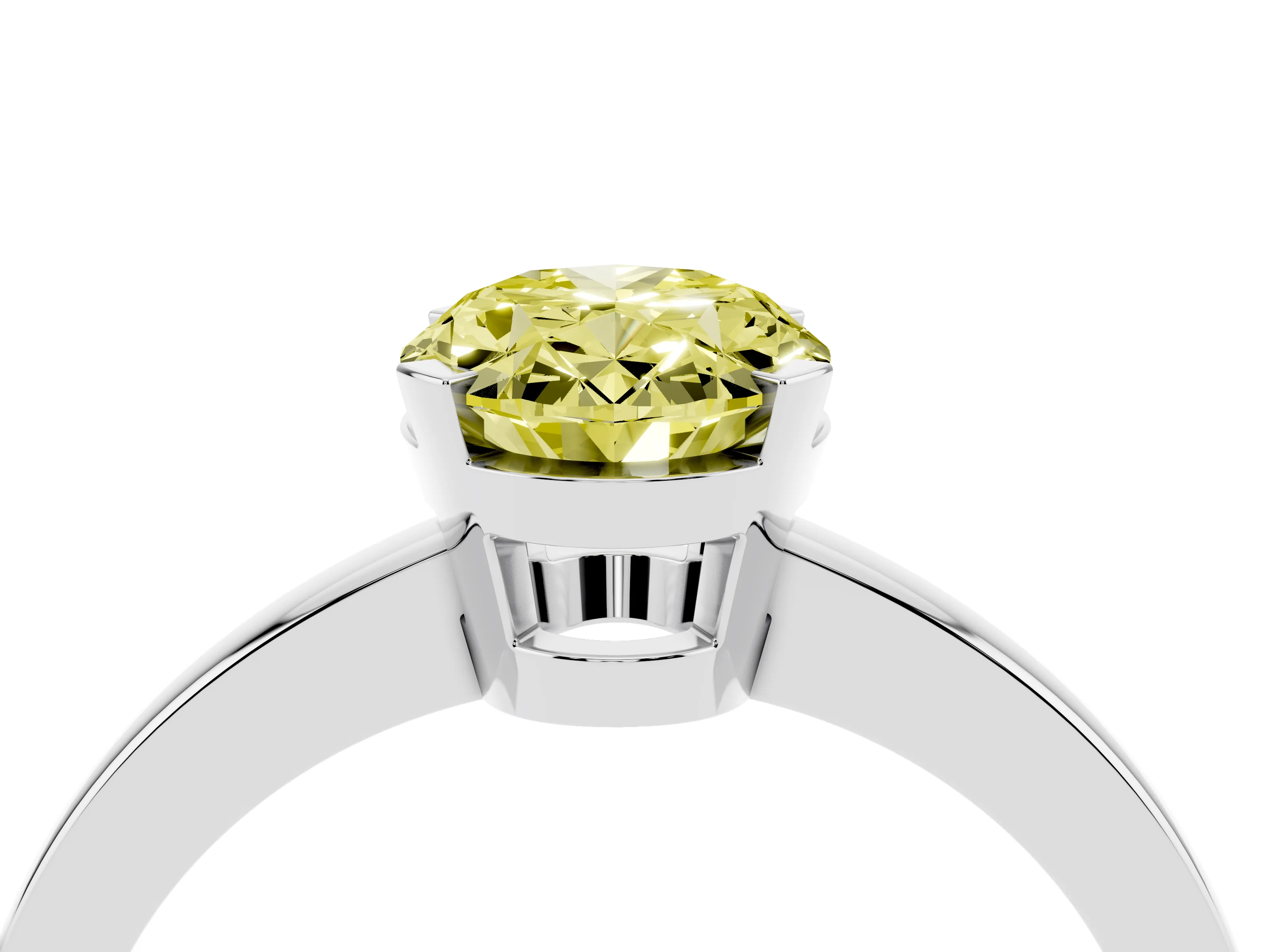 Fancy Yellow Oval Cut Diamond Solitaire Ring Set in White gold with Prong Head and Smooth Polished Band