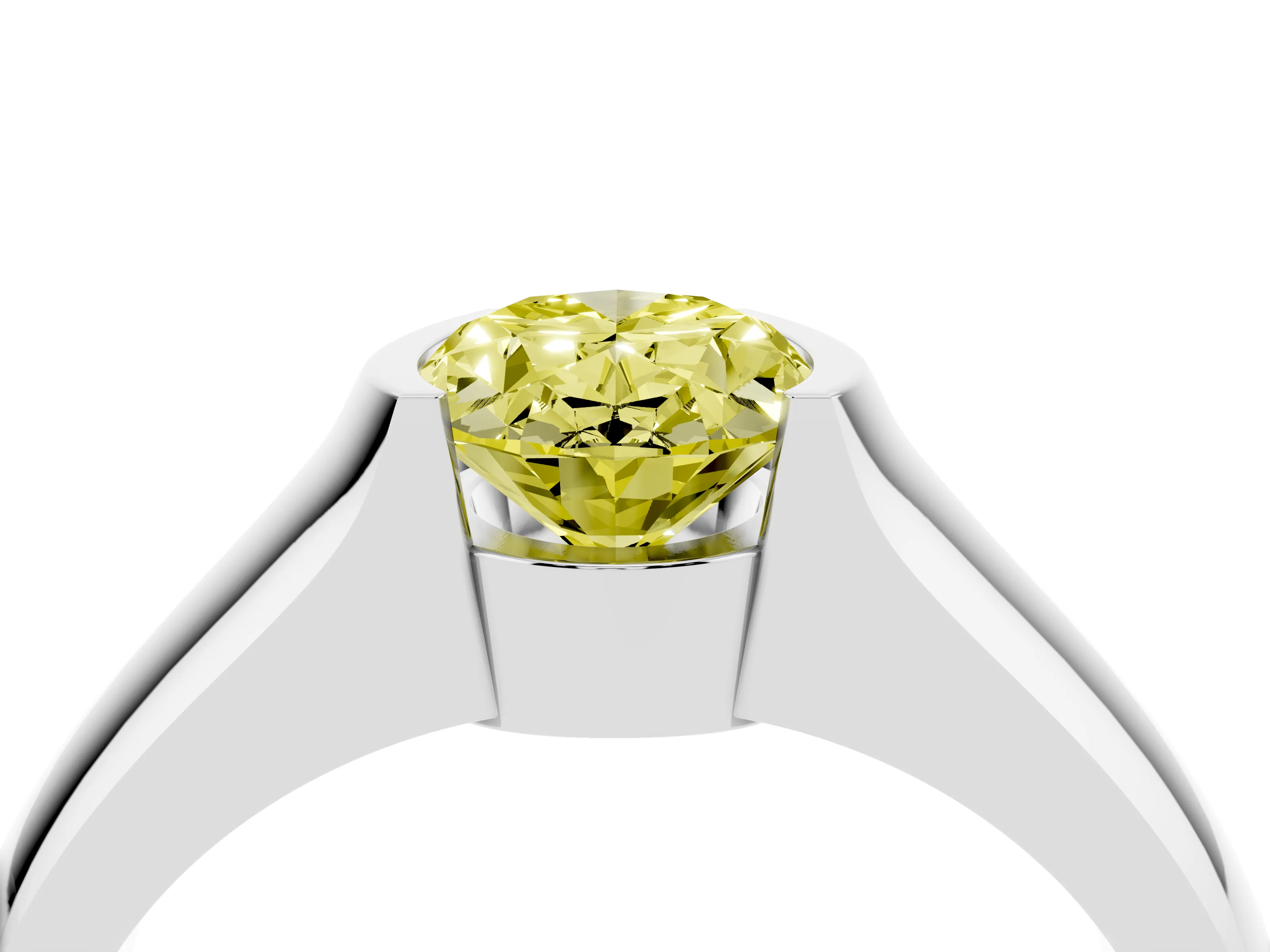 Fancy Yellow Oval Cut Diamond Bezel Solitaire Ring Set in White gold with Wide Band