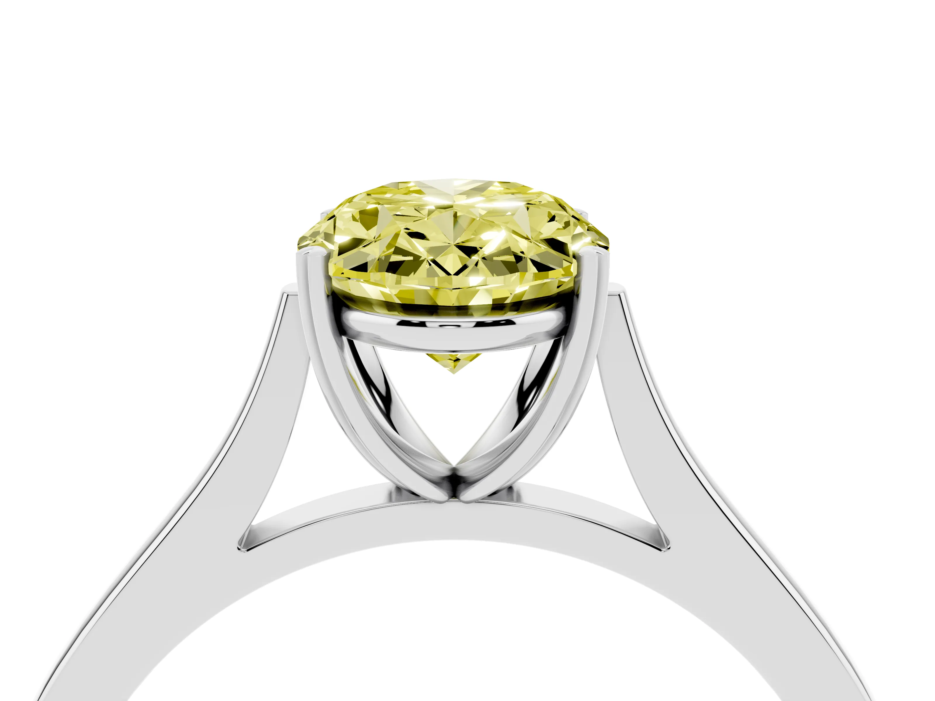 Fancy Yellow Oval Cut Diamond Solitaire Heart Prong Engagement Ring Set in Silver with Tapered Band