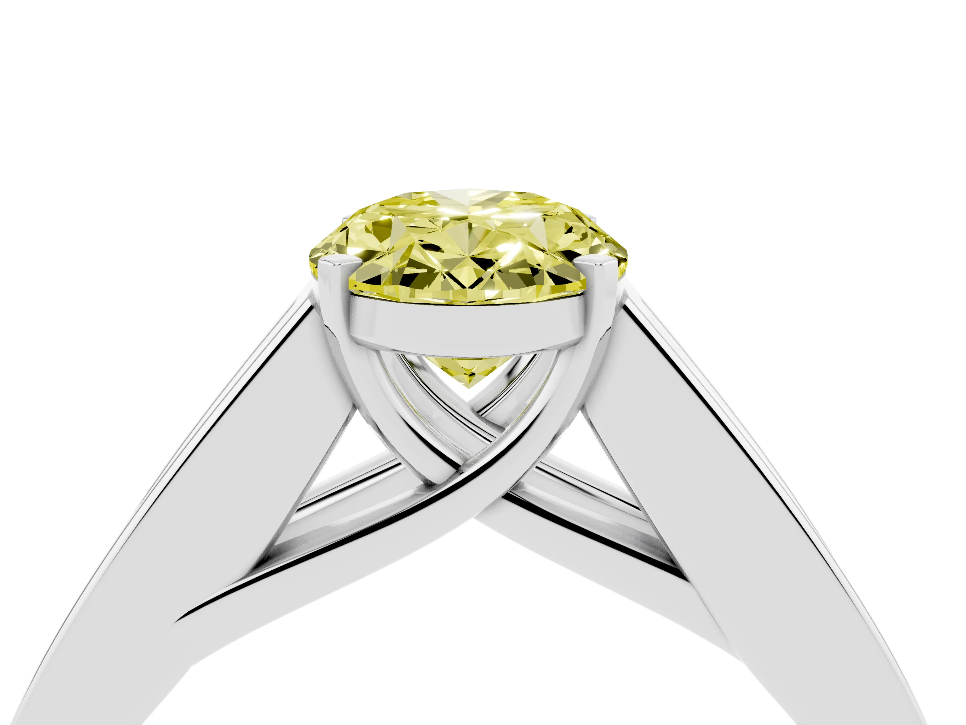 Fancy Yellow Oval Cut Diamond Solitaire Ring Set in Silver with Channel-Set Accent Stones and Prong Setting
