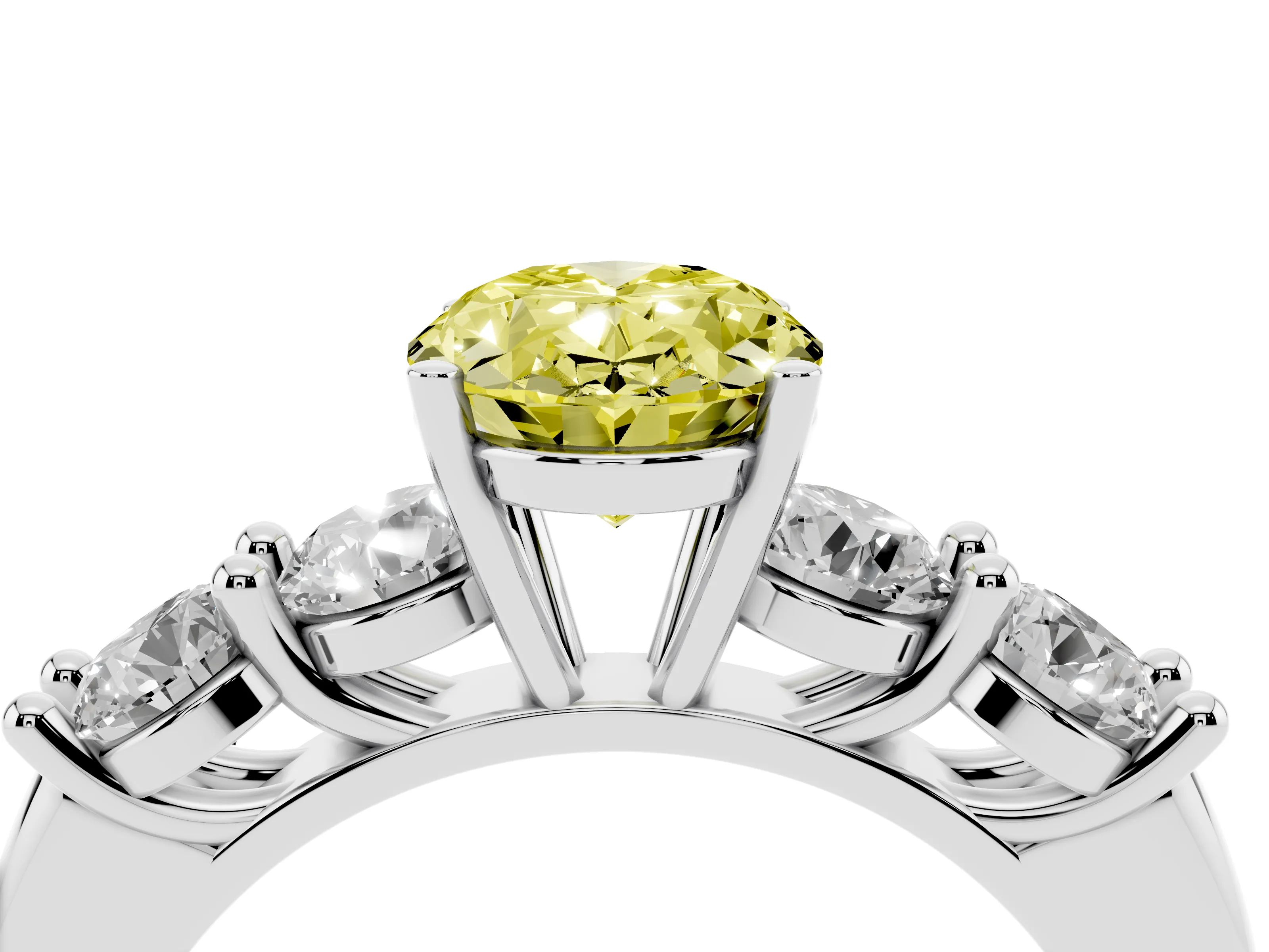 Fancy Yellow Oval Cut Diamond Five-Stone Prong Set Ring Set in Silver with Classic Band