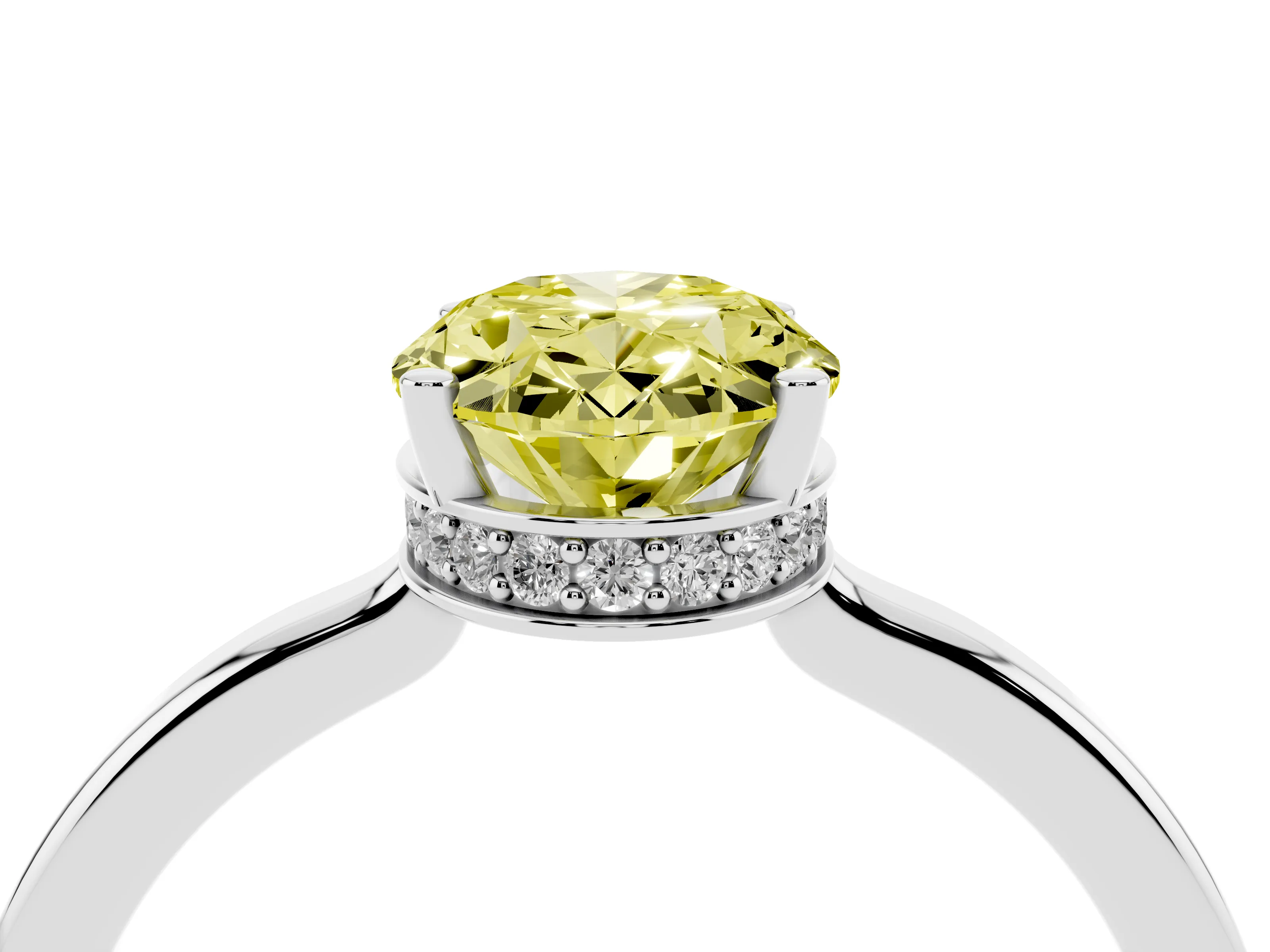Fancy Yellow Oval Cut Diamond Solitaire Engagement Ring Set in Silver with Prong Setting on a Plain Band