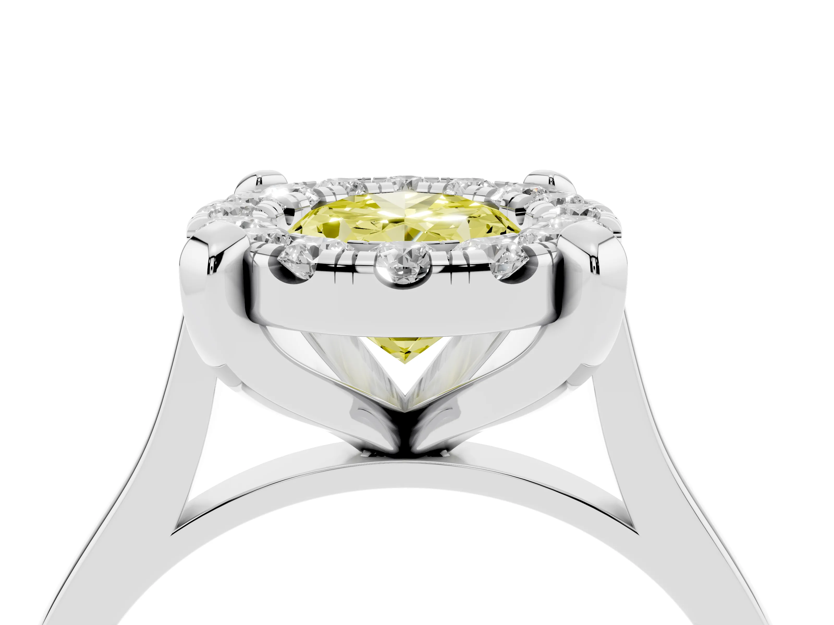 Fancy Yellow Oval Cut Diamond Cluster Halo Solitaire Ring Set in Silver with Prong Setting