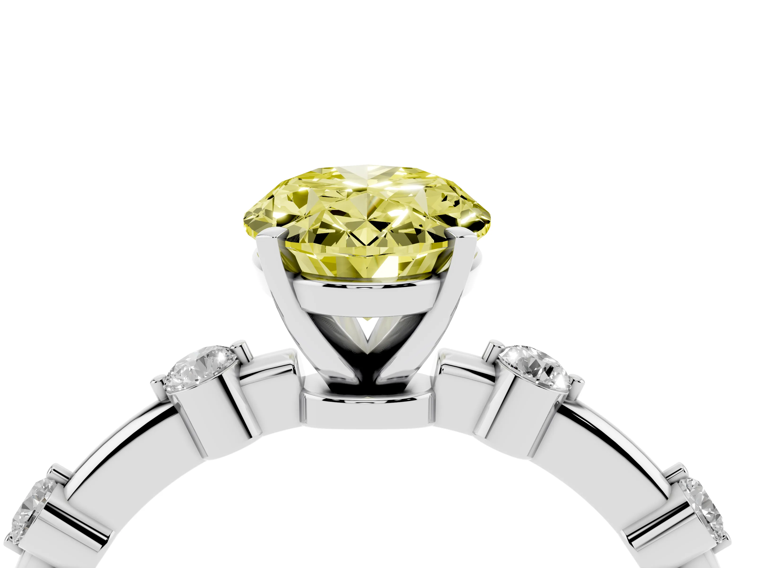 Fancy Yellow Oval Cut Diamond Solitaire Ring Set in Silver with Bezel Set Side Stones and Prong Setting