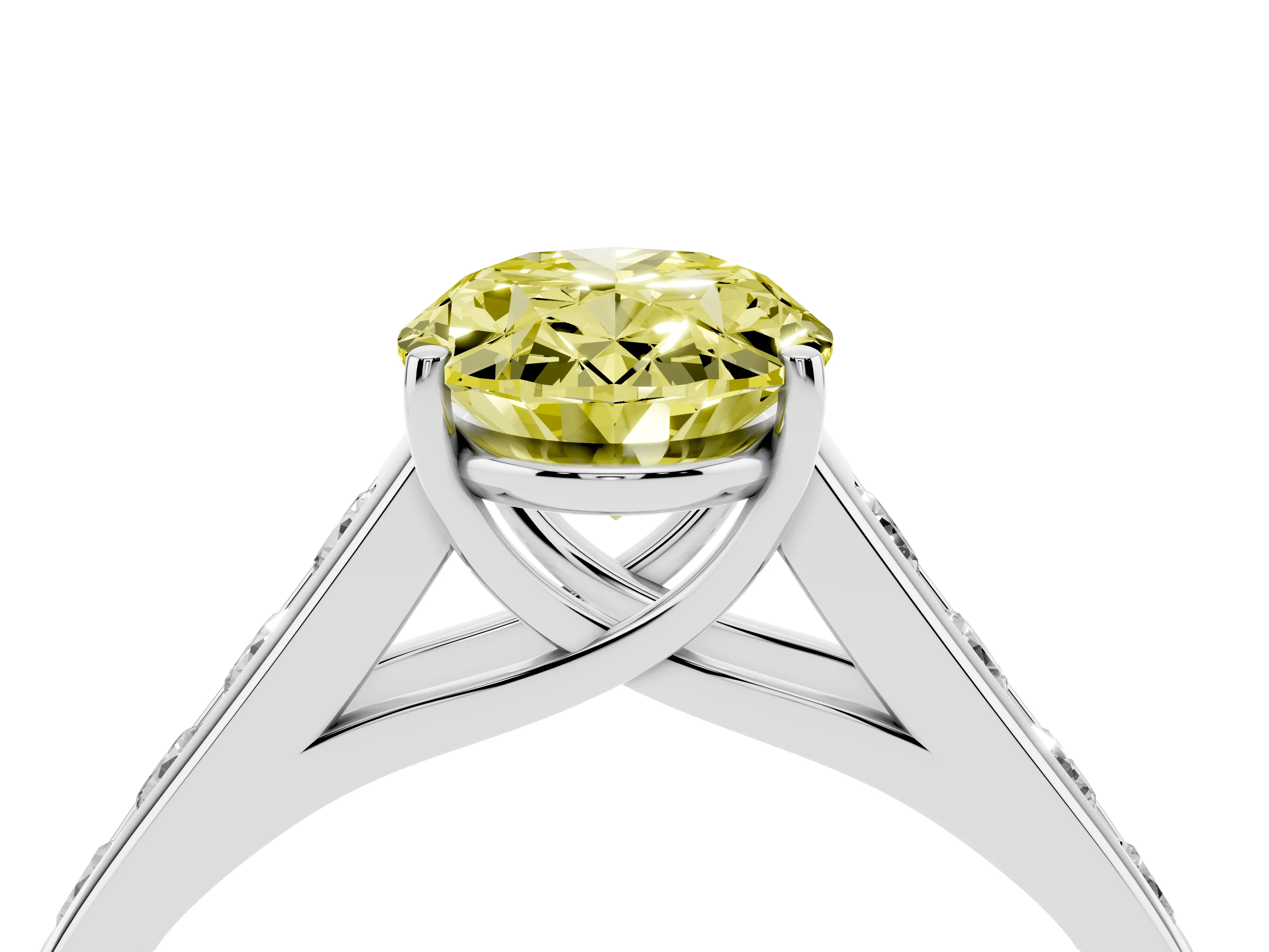 Fancy Yellow Oval Cut Diamond Solitaire Channel-Set Engagement Ring Set in Silver with Prong Setting