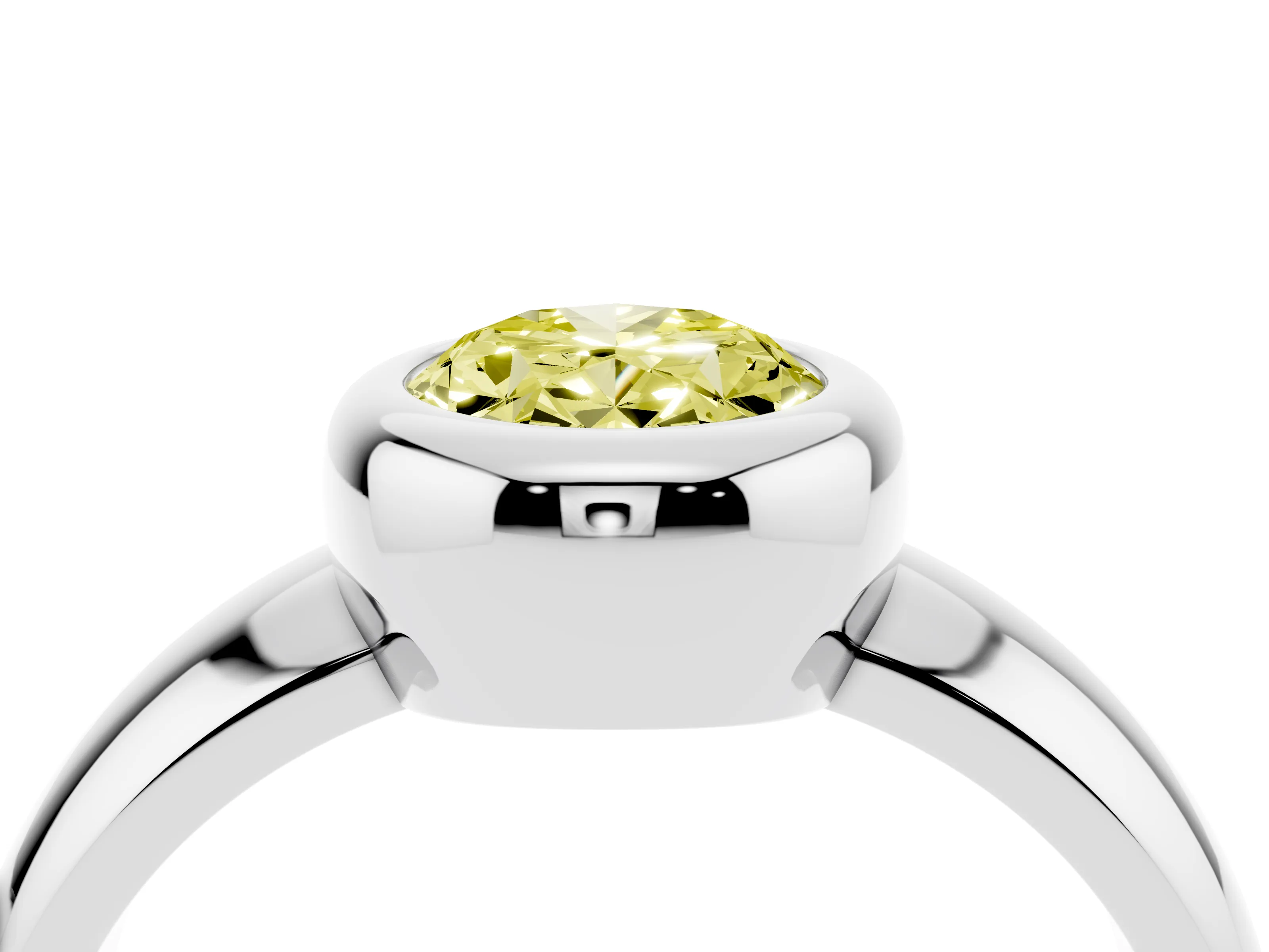 Fancy Yellow Bezel Set Oval Cut Diamond Solitaire Ring Set in Silver with Wide Band