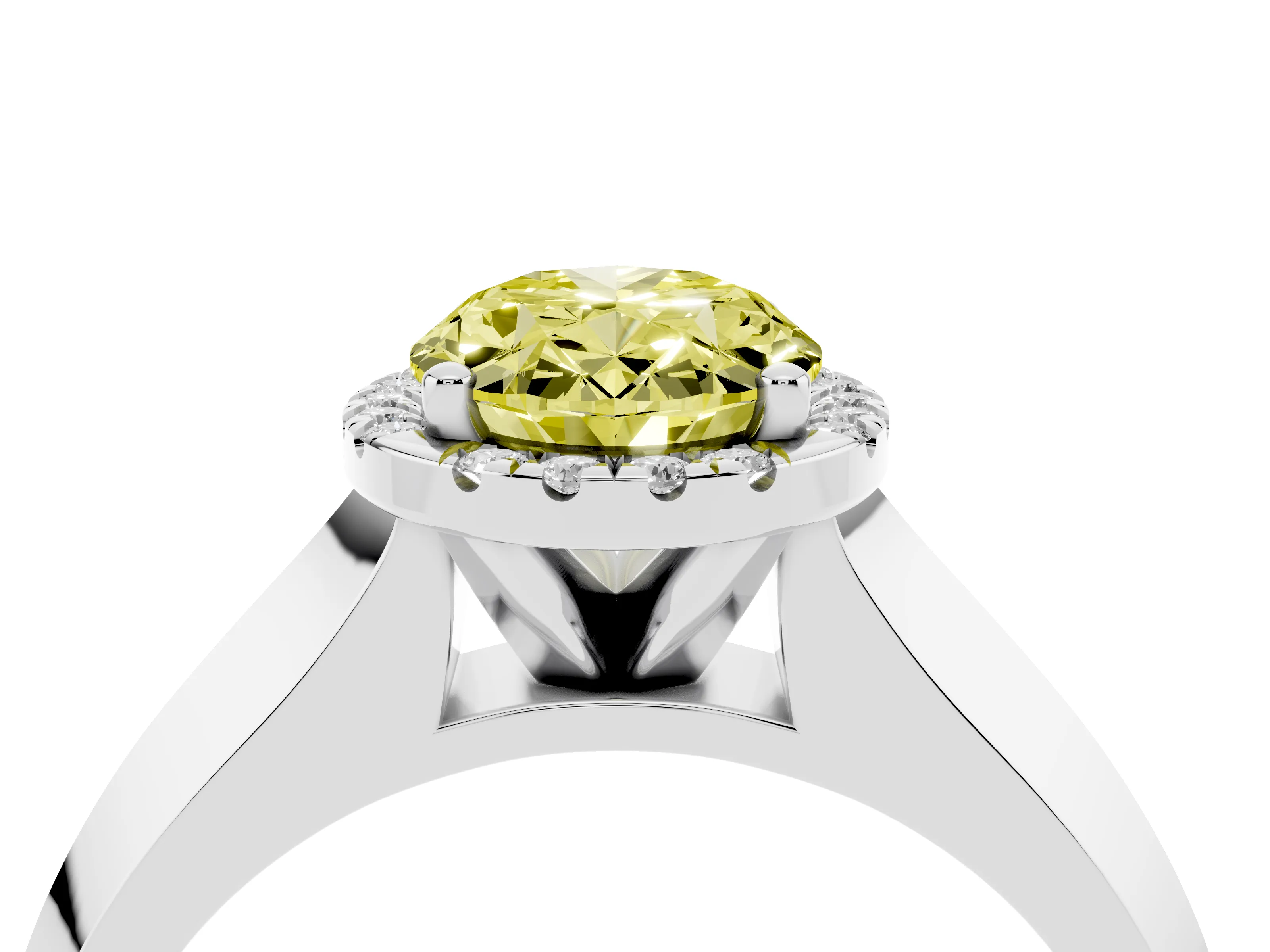 Fancy Yellow Oval Cut Diamond Halo Ring Set in Silver with Cathedral Band and Prong Setting