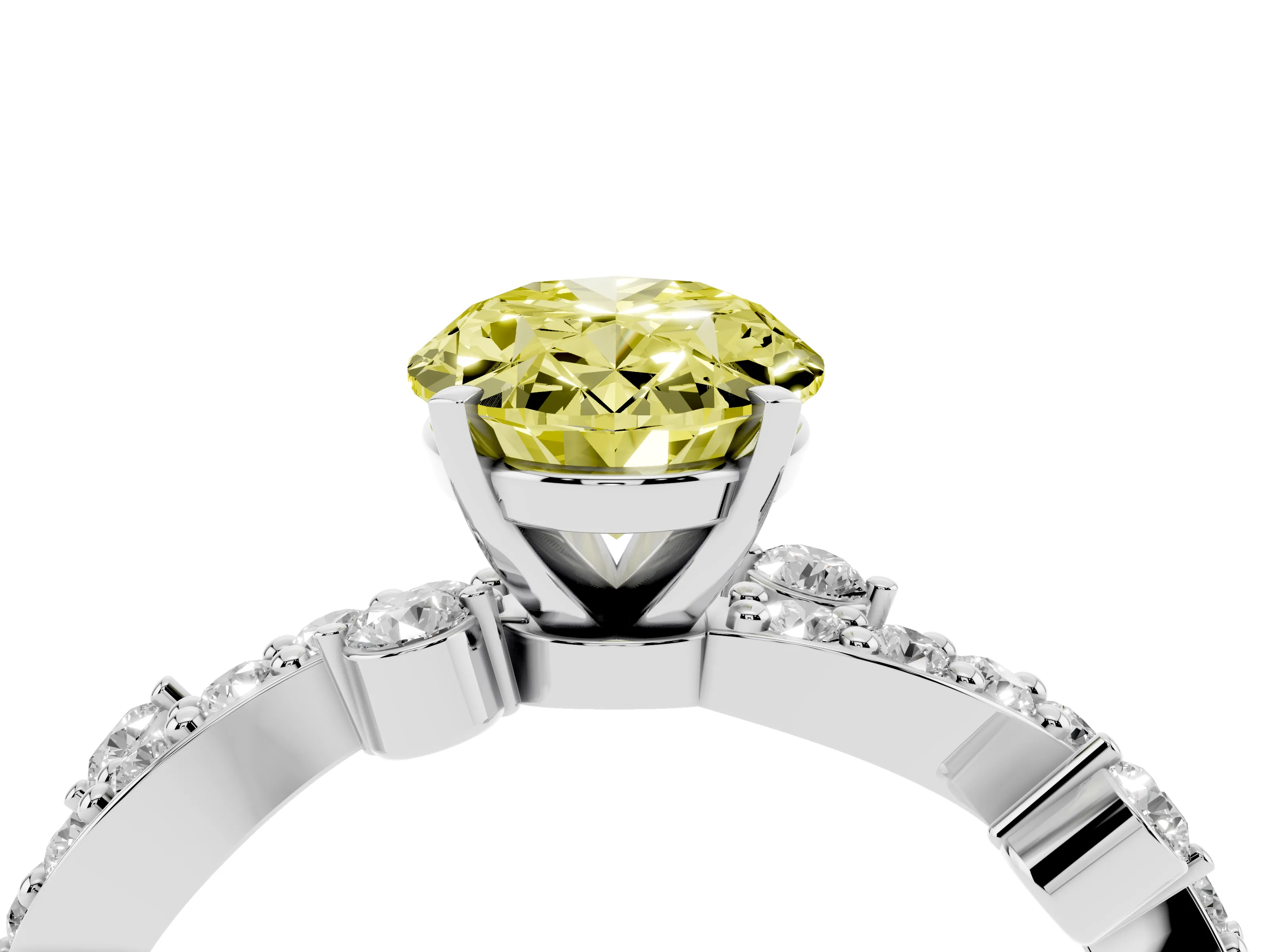 Fancy Yellow Oval Cut Diamond Solitaire Twisted Band Set in White gold with Pavé Setting