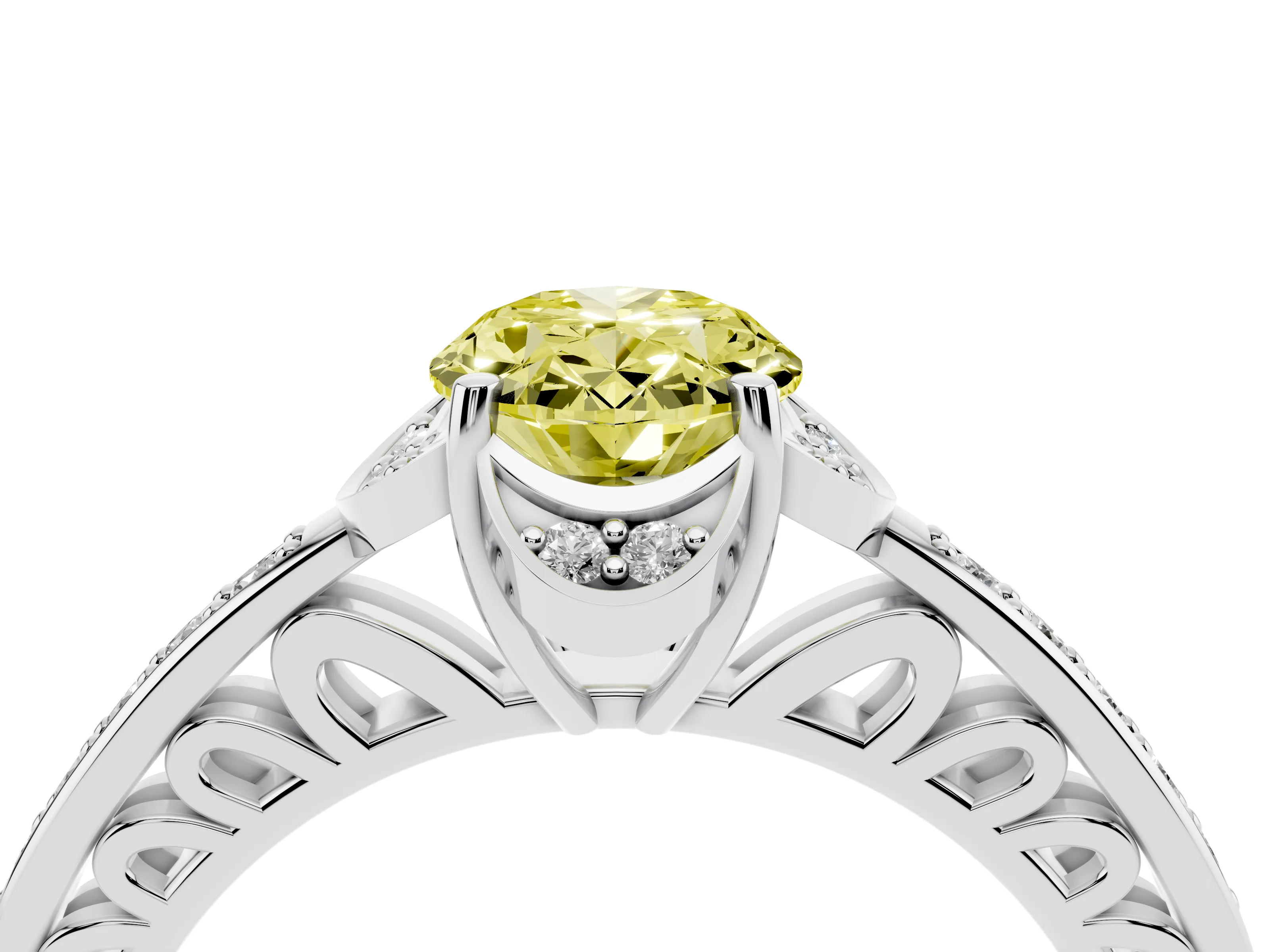 Fancy Yellow Oval Cut Diamond Halo Ring Set in Silver with Channel Set Band and Prong Setting