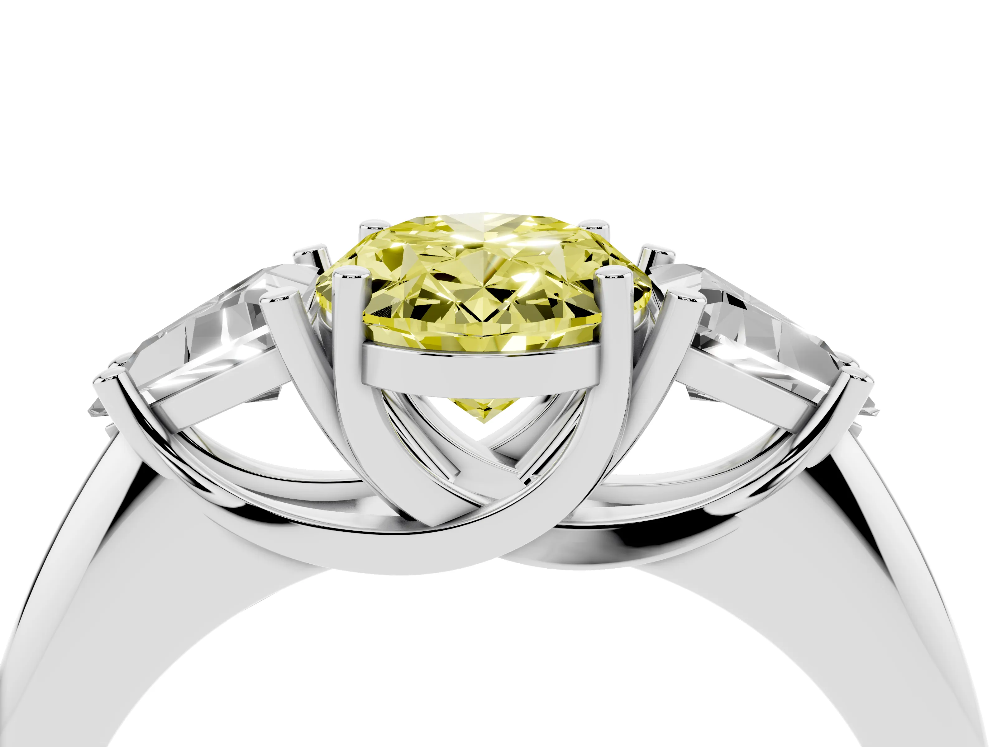 Fancy Yellow Oval Cut Diamond Three-Stone Engagement Ring Set in Platinum with Trillion Side Stones