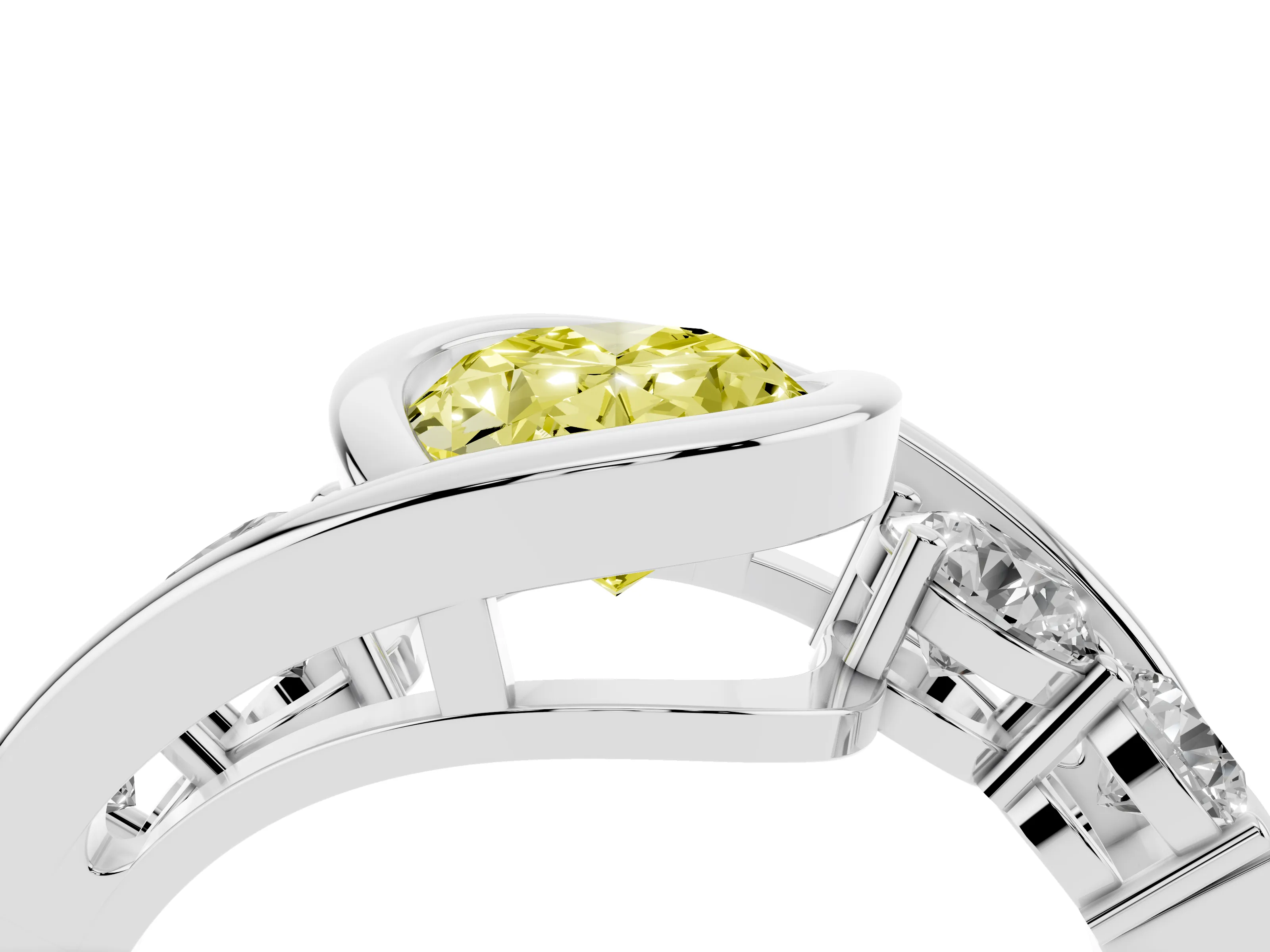 Fancy Yellow Oval Cut Diamond Bezel Bypass Ring Set in Silver with Round Accents