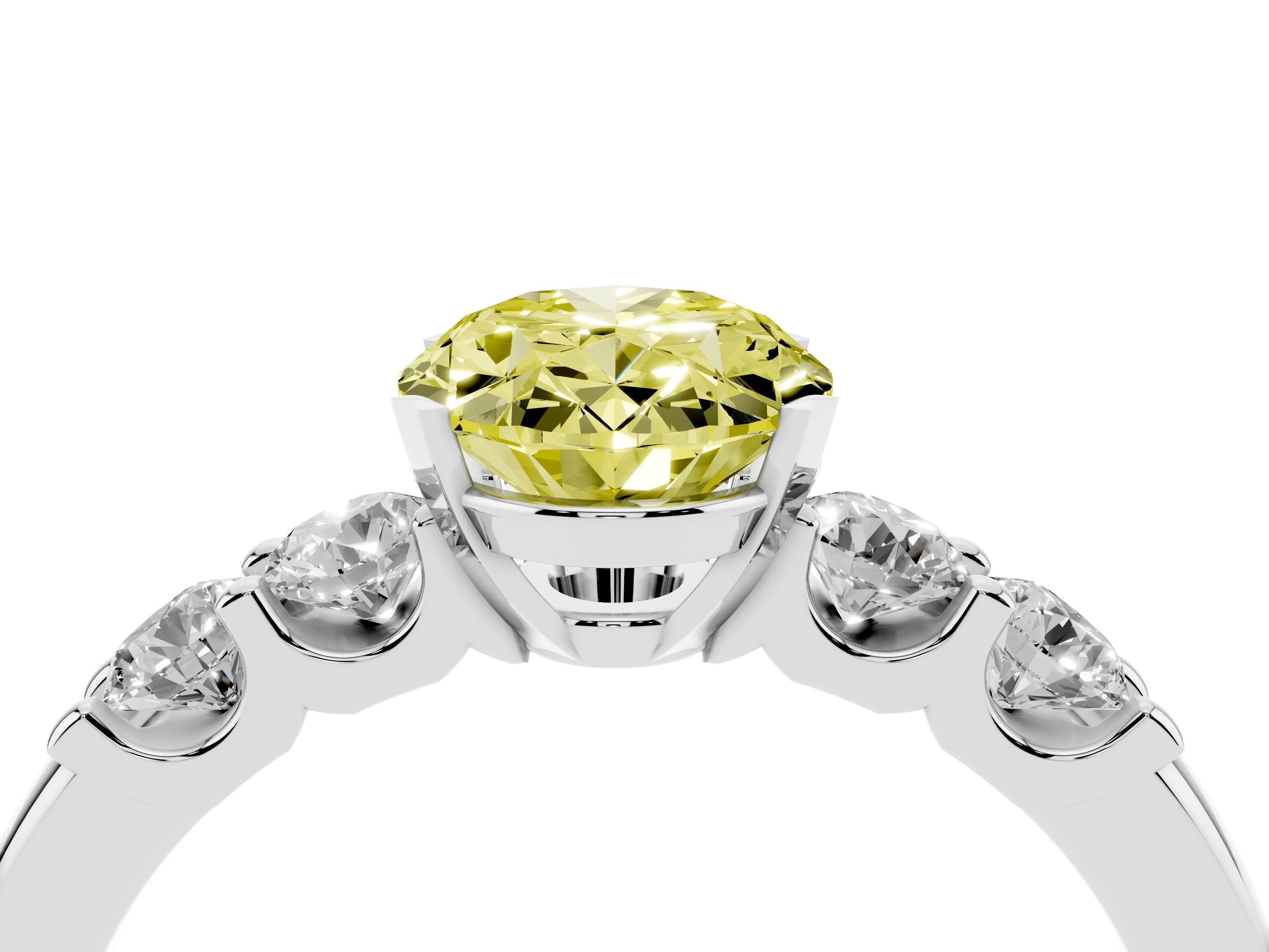 Fancy Yellow Oval Cut Diamond Five-Stone Prong Set Engagement Ring Set in Platinum with Channel Band