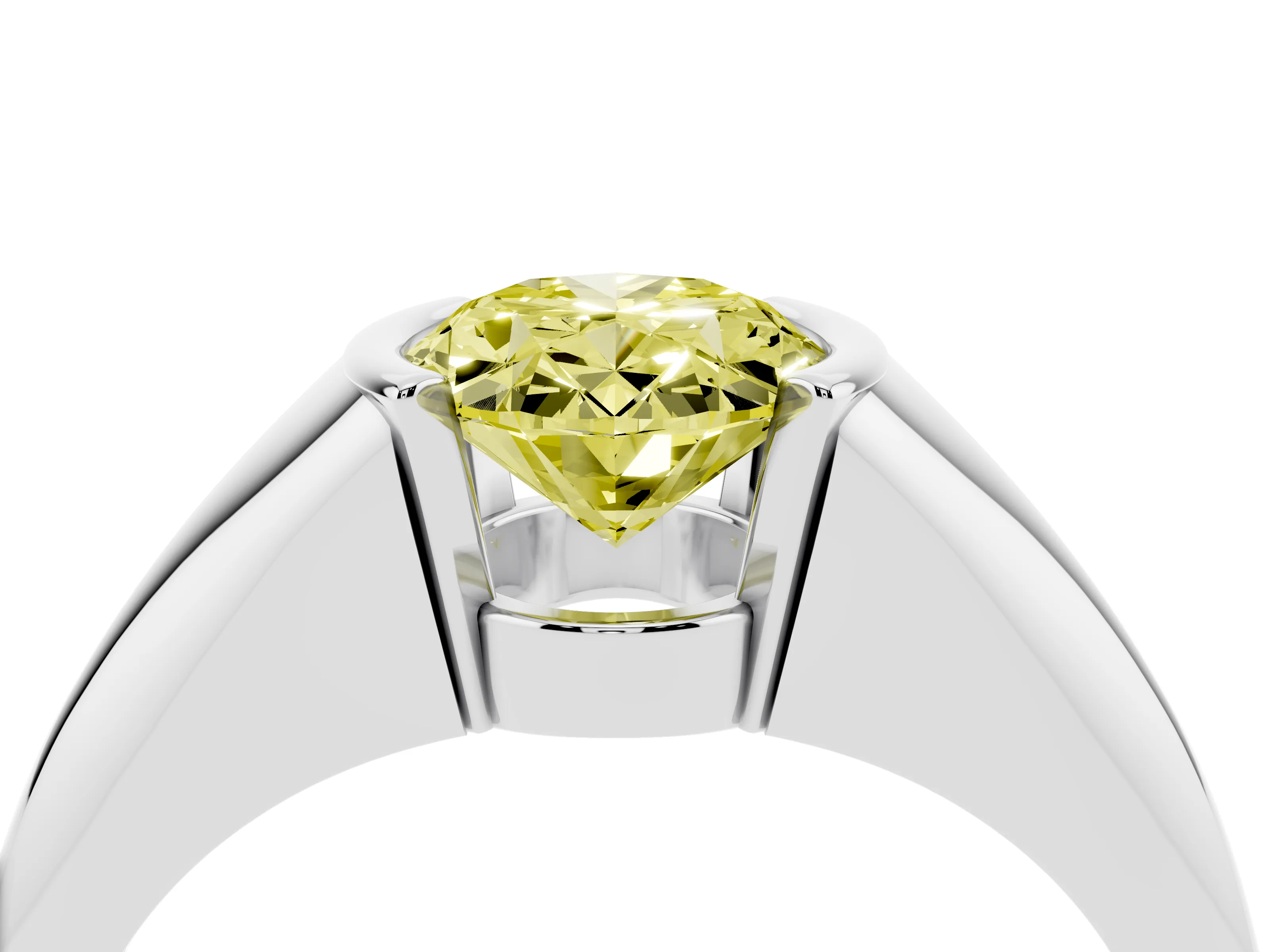 Fancy Yellow Oval Cut Diamond Solitaire Tension Set Ring Set in White gold
