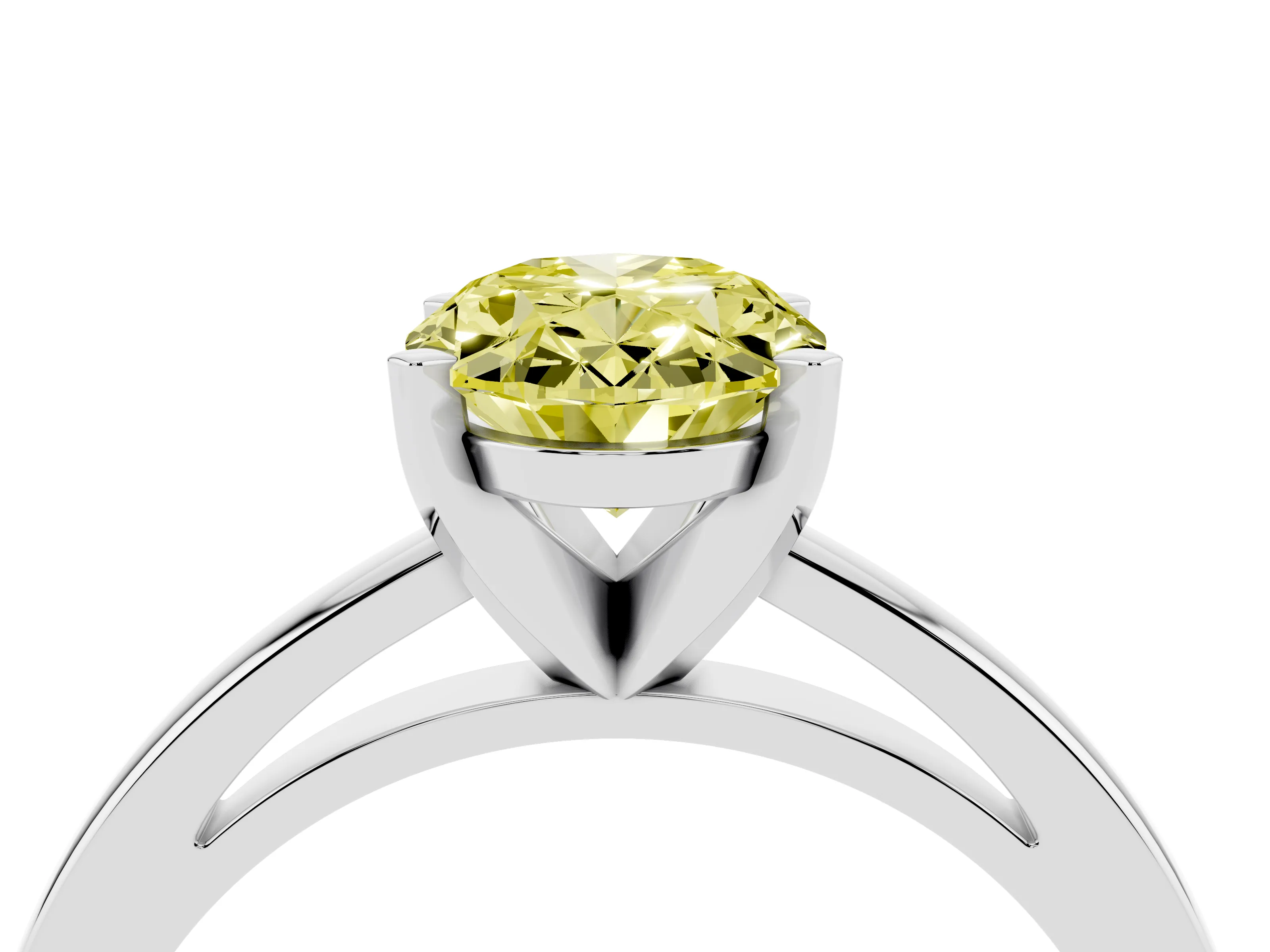 Fancy Yellow Oval Cut Diamond Solitaire Engagement Ring Set in Silver with Prong Setting on a Classic Band