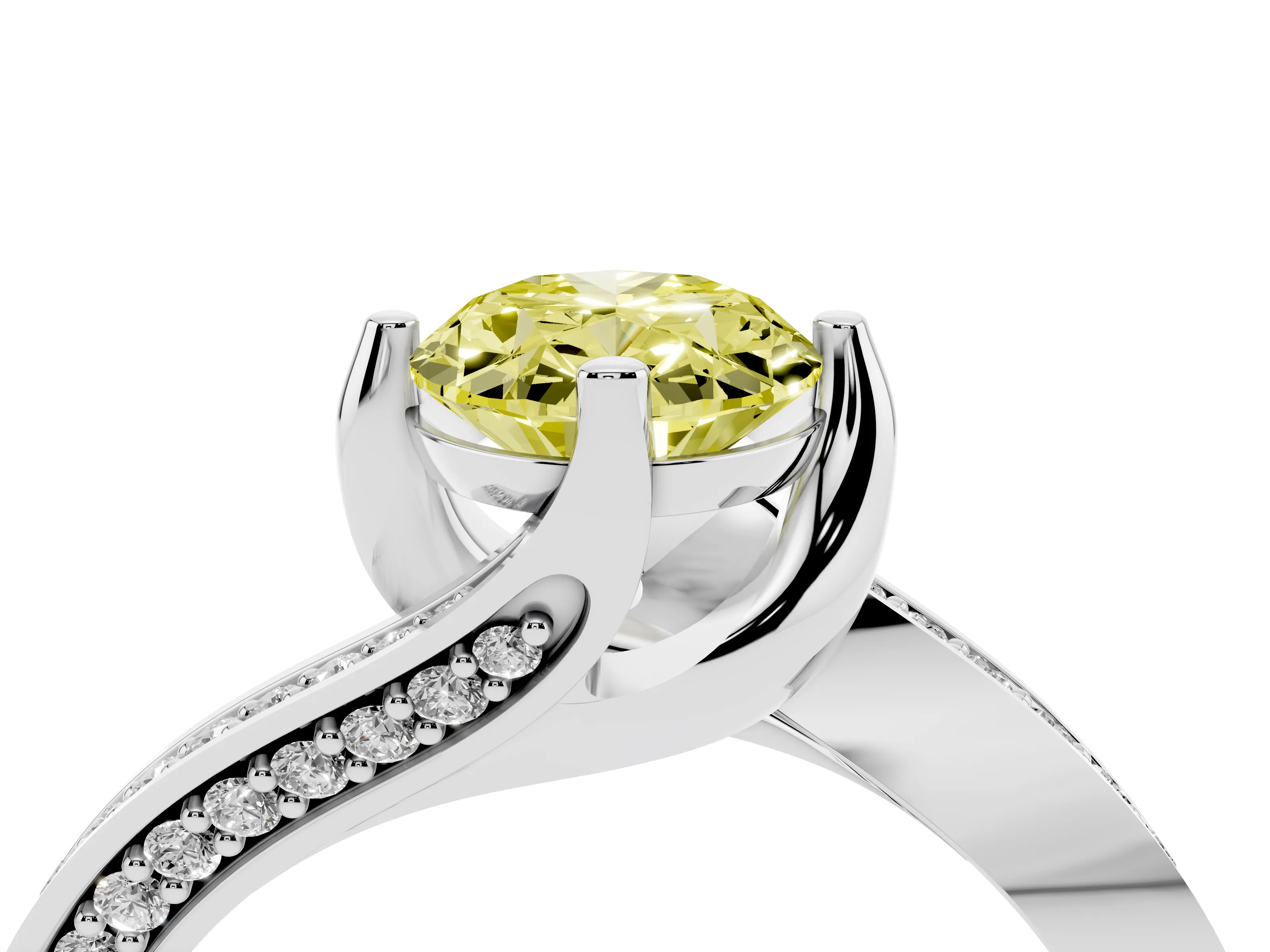 Fancy Yellow Oval Cut Diamond Solitaire Ring Set in Silver with Intertwined Pavé Twist Band